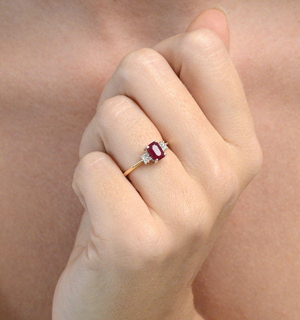 Diamond Ruby 6 x 4 mm And Diamond 18K Gold Ring FET37 - T