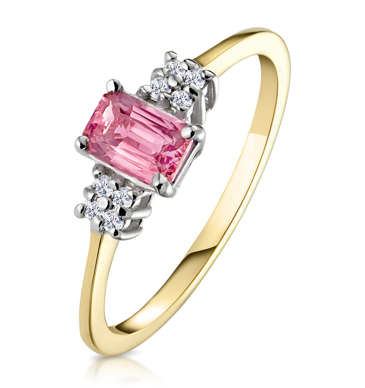 Diamond 18K Gold Diamond and Pink Sapphire Ring 0.06ct