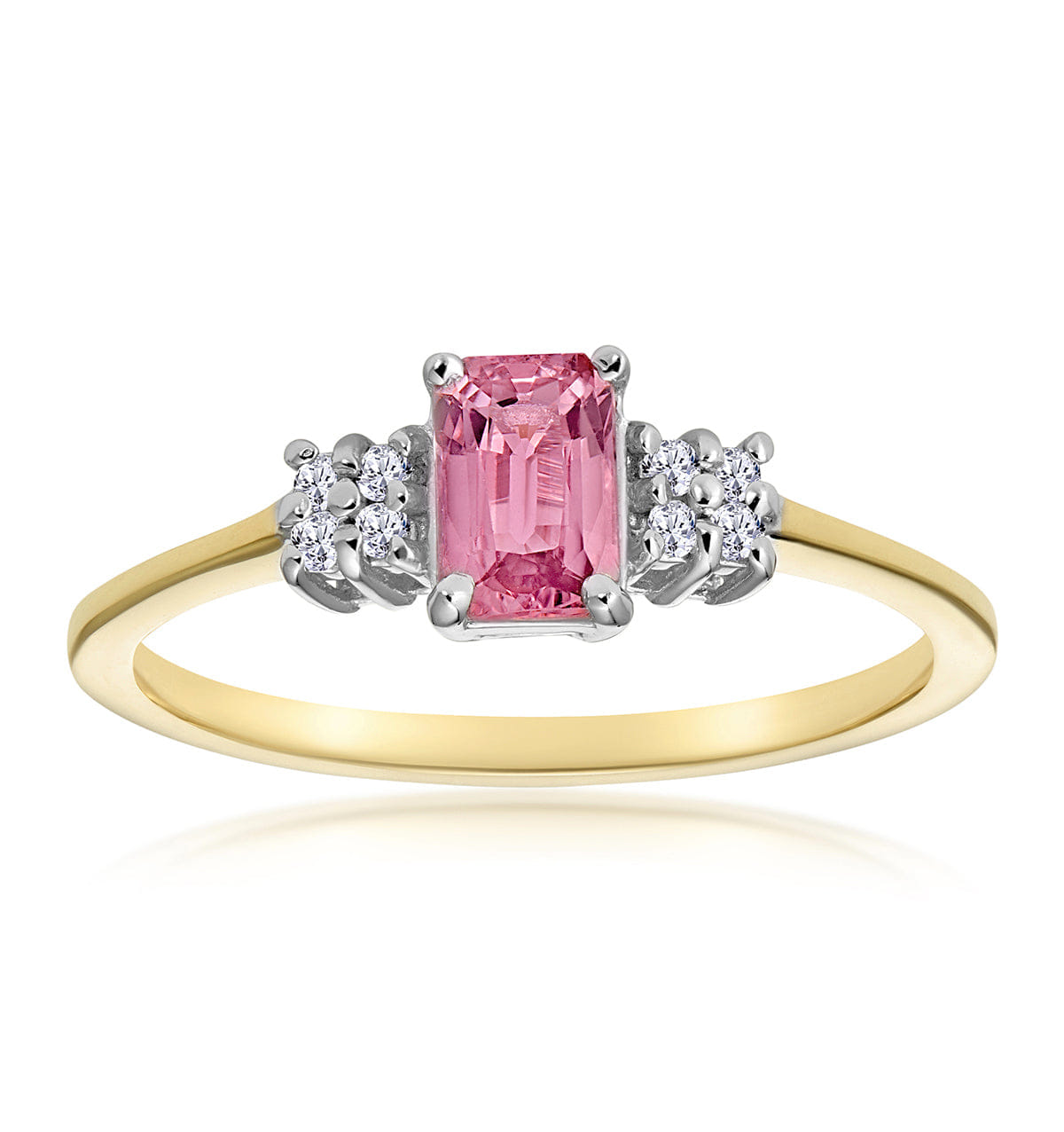 Diamond 18K Gold Diamond and Pink Sapphire Ring 0.06ct