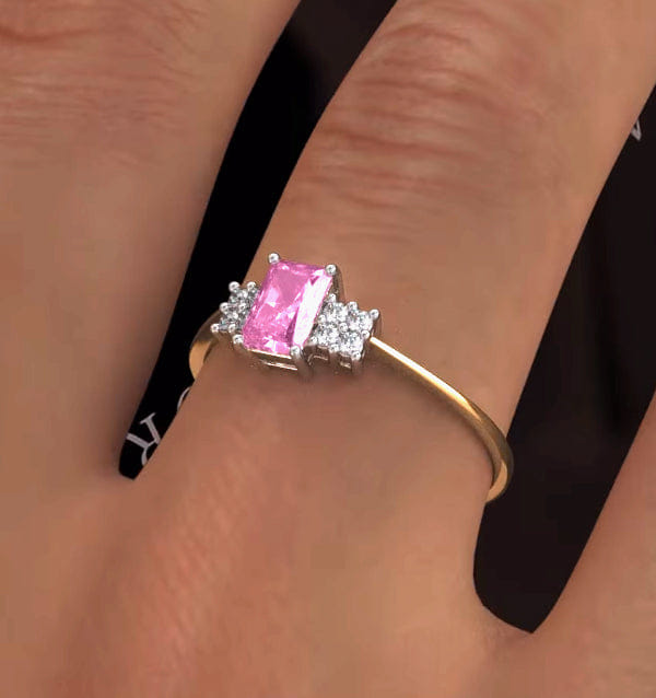 Diamond 18K Gold Diamond and Pink Sapphire Ring 0.06ct