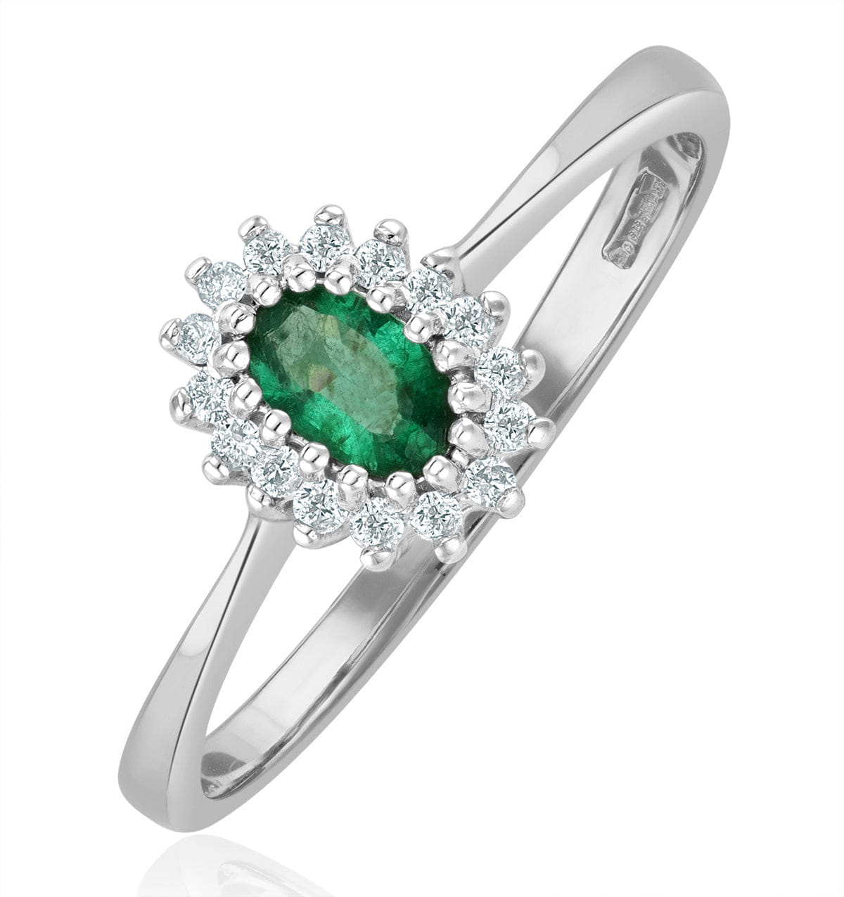 Diamond Emerald 5 x 3 mm And Diamond 18K White Gold Ring FET29 - GY