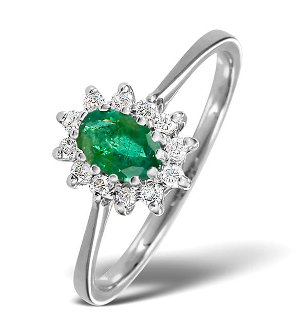 Diamond Emerald 6 x 4 mm And Diamond 18K White Gold Ring FET33 - GY