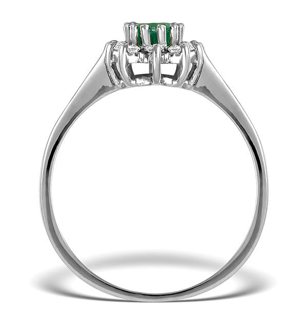 Diamond Emerald 6 x 4 mm And Diamond 18K White Gold Ring FET33 - GY