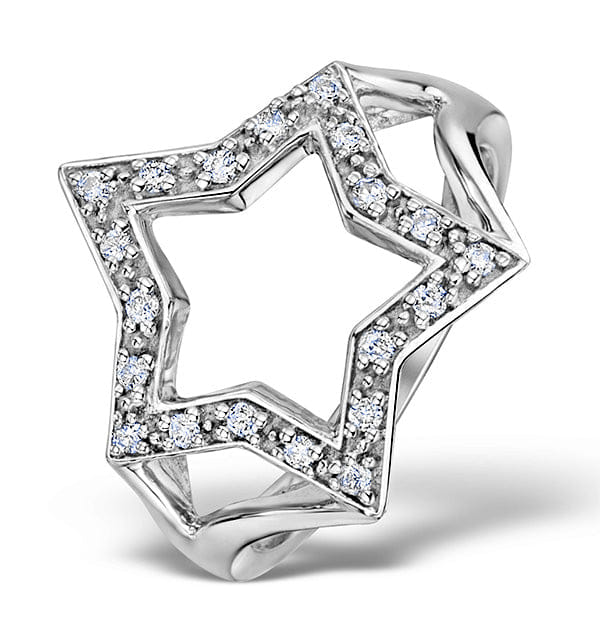 Diamond 0.20ct 9K White Gold Star Ring - SIZE L