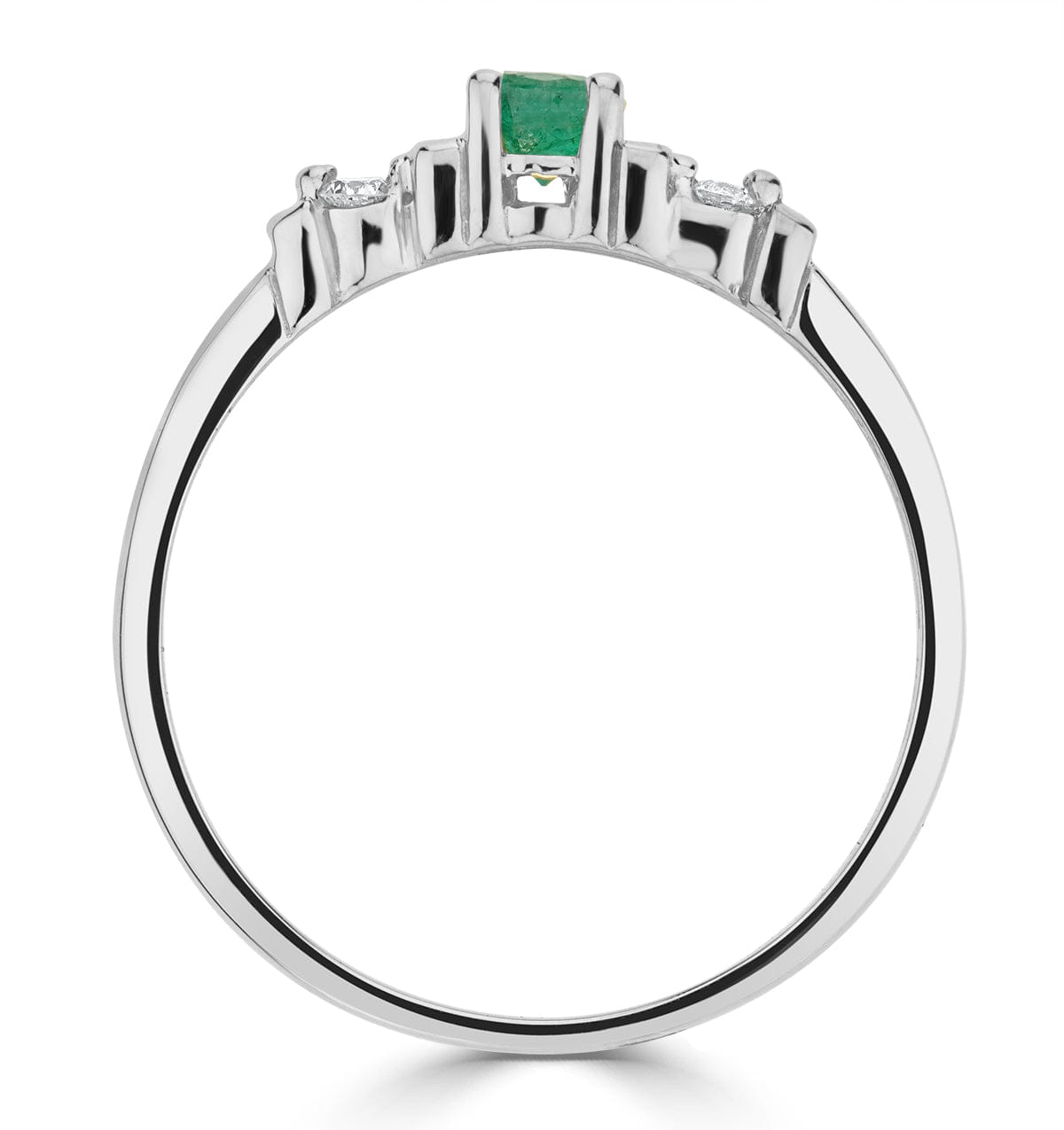 Diamond Emerald 3.75 mm And Diamond 18K White Gold Ring SIZES AVAILABLE K Q