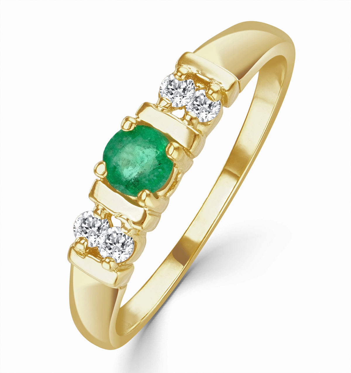 Diamond Emerald 3.75 mm And Diamond 9K Gold Ring