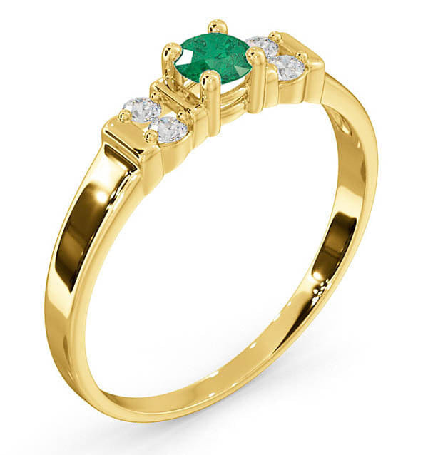 Diamond Emerald 3.75 mm And Diamond 9K Gold Ring