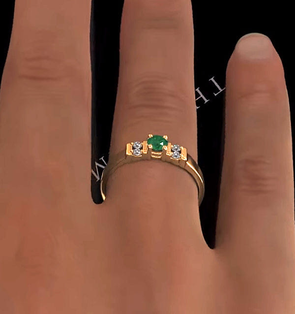 Diamond Emerald 3.75 mm And Diamond 9K Gold Ring