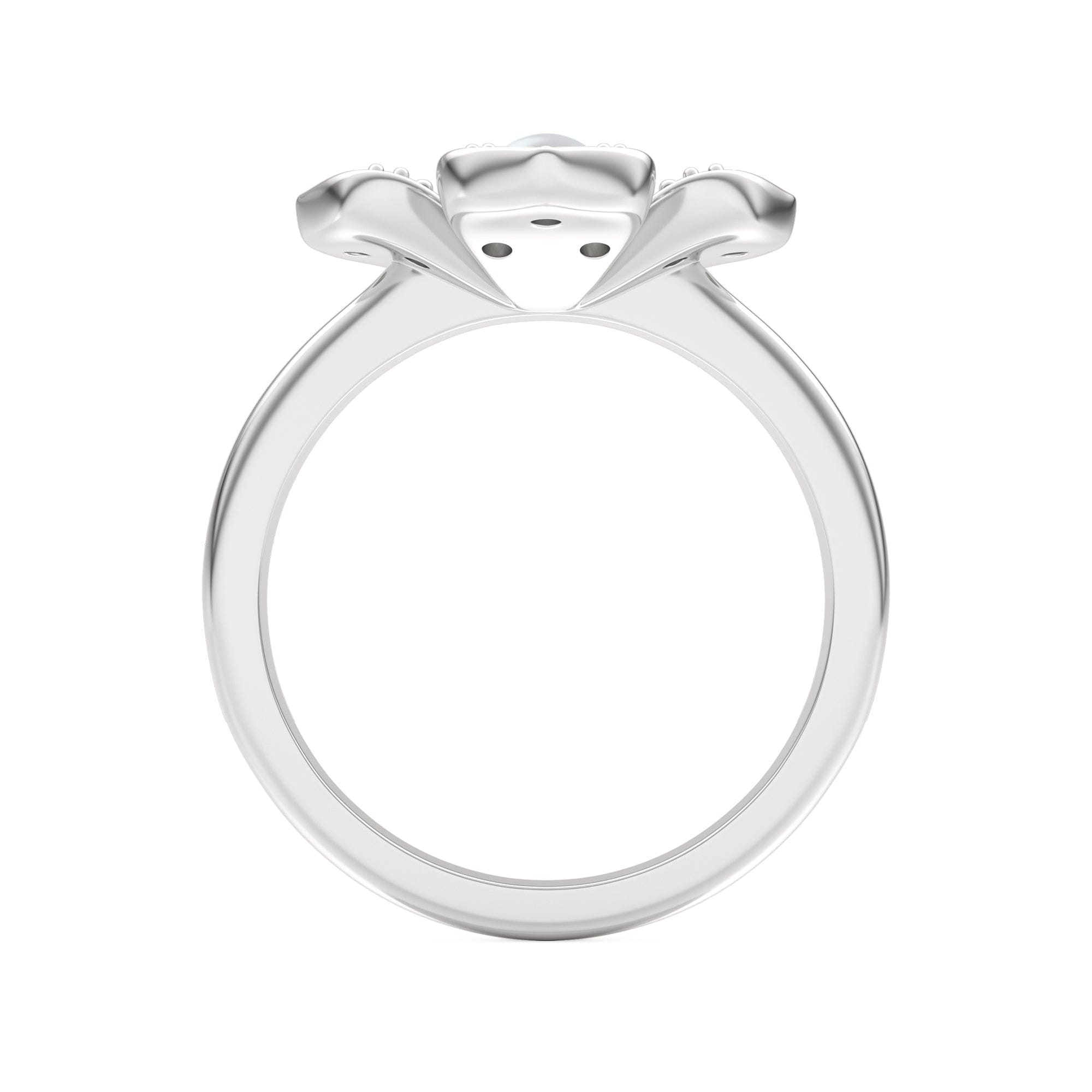 Diamond Eden 3 mm Round Pearl and Lab Diamond Floral Ring in Sterling Silver