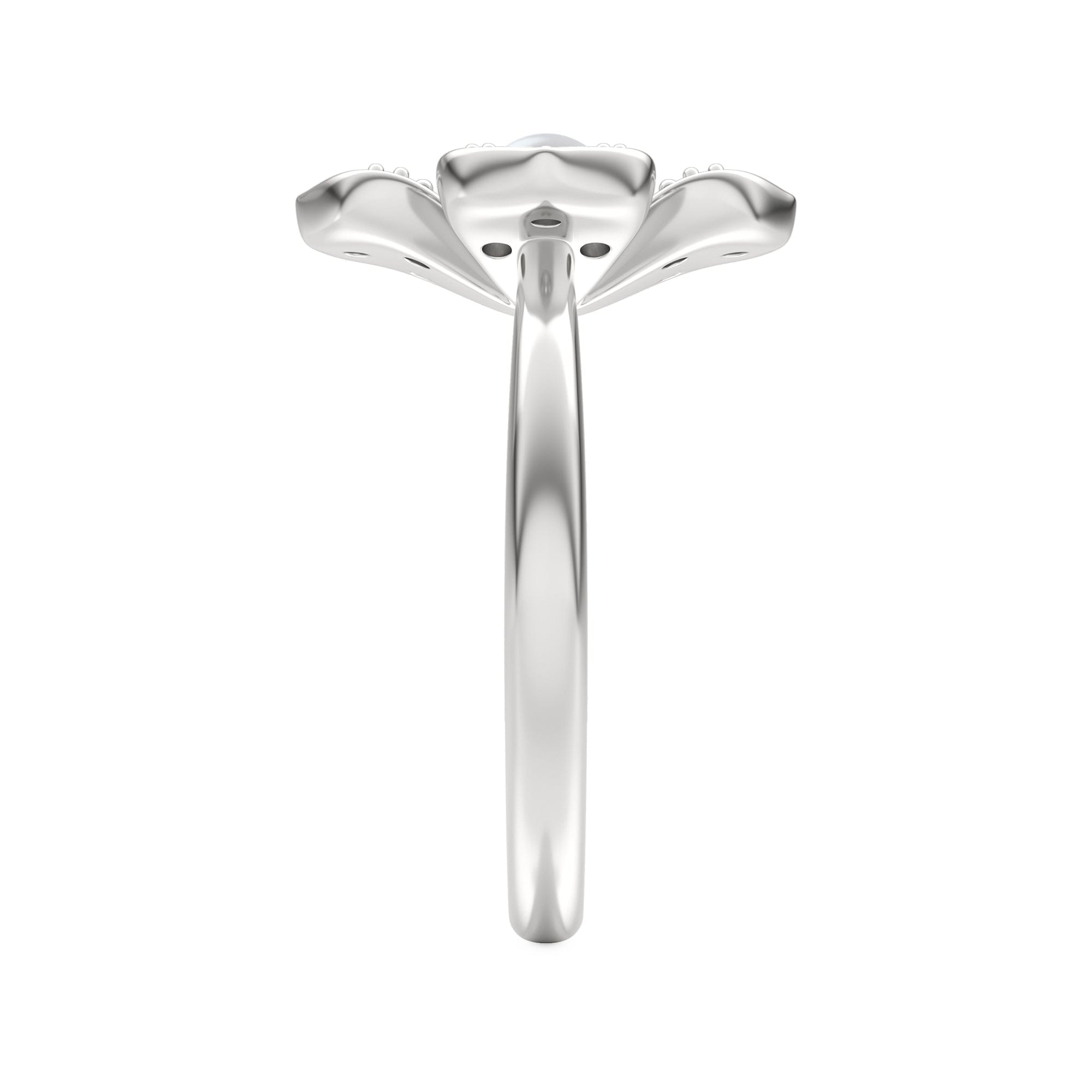 Diamond Eden 3 mm Round Pearl and Lab Diamond Floral Ring in Sterling Silver