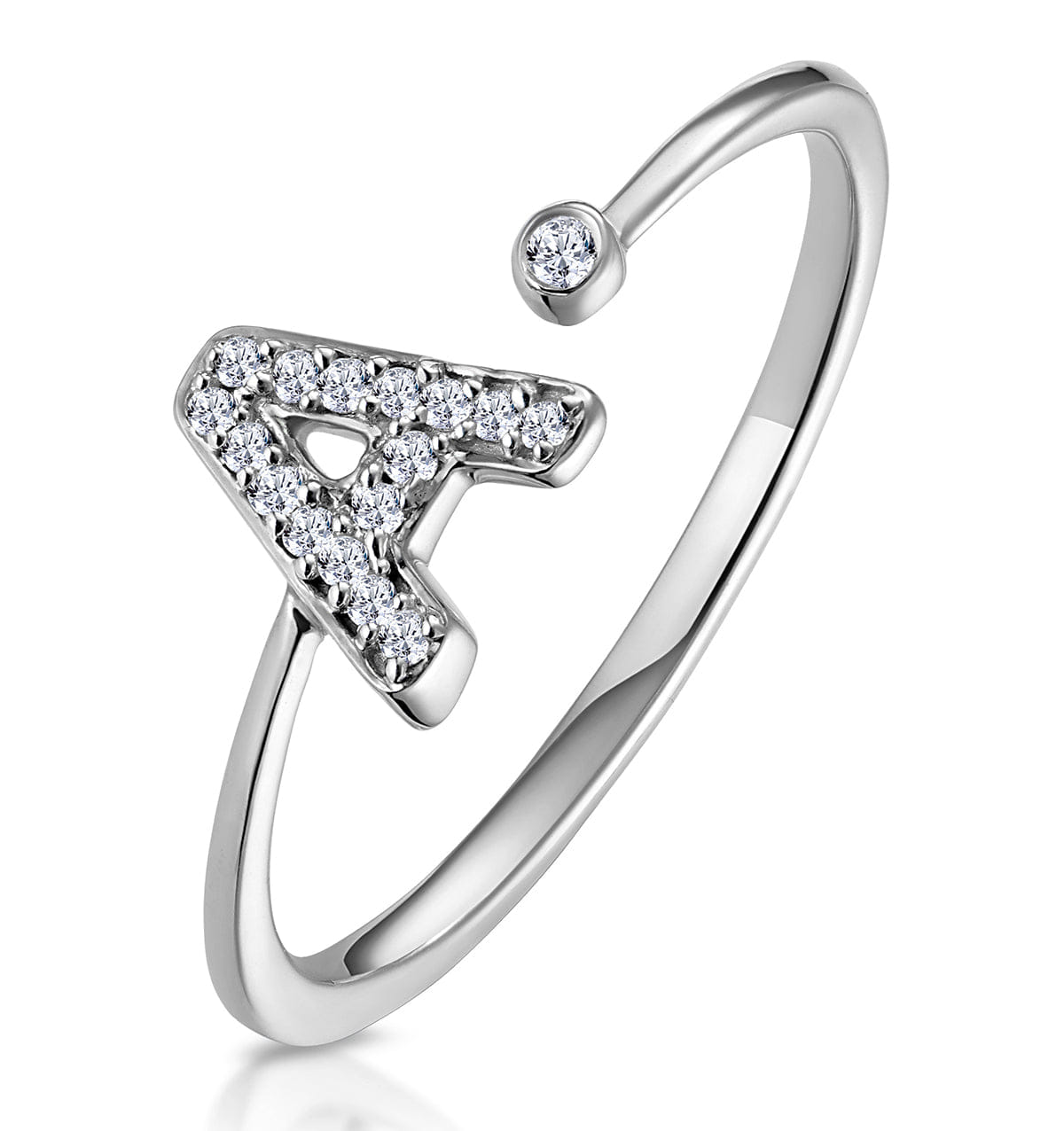 Diamond Initial A Ring 0.07ct set in 9K White Gold