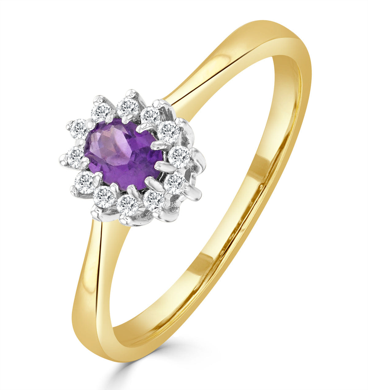 Diamond Amethsyt 0.15ct And Diamond 9K Gold Ring