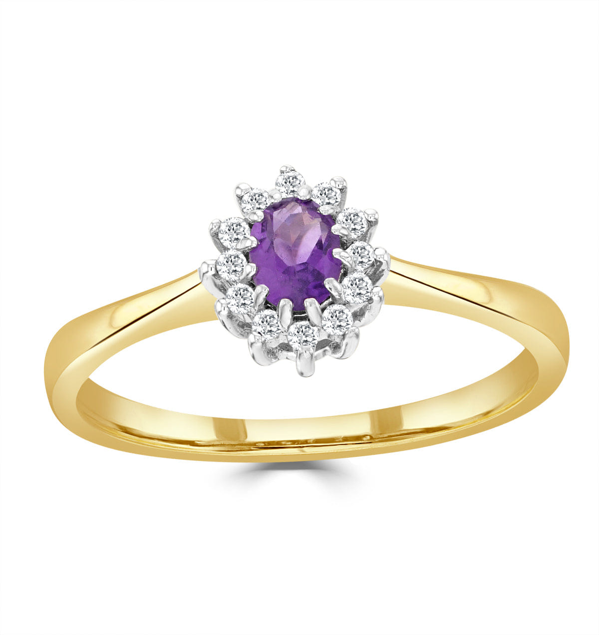 Diamond Amethsyt 0.15ct And Diamond 9K Gold Ring