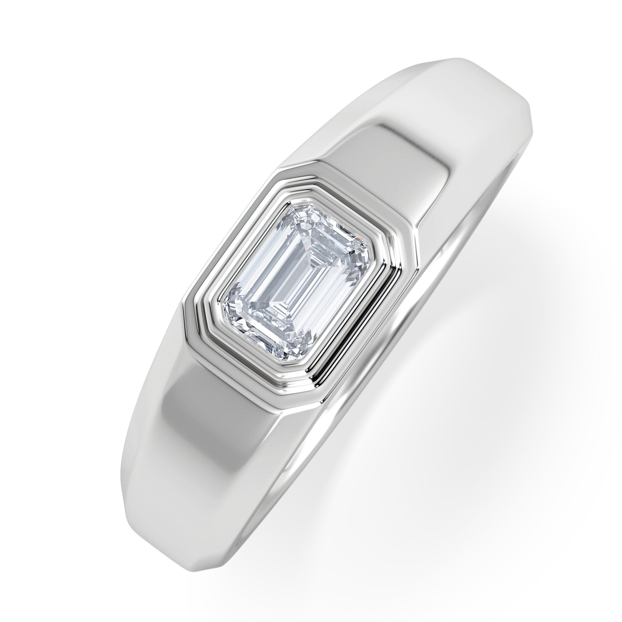 Diamond Axis Men's 0.50ct Emerald Cut Lab Diamond Signet Ring in Sterling Silver