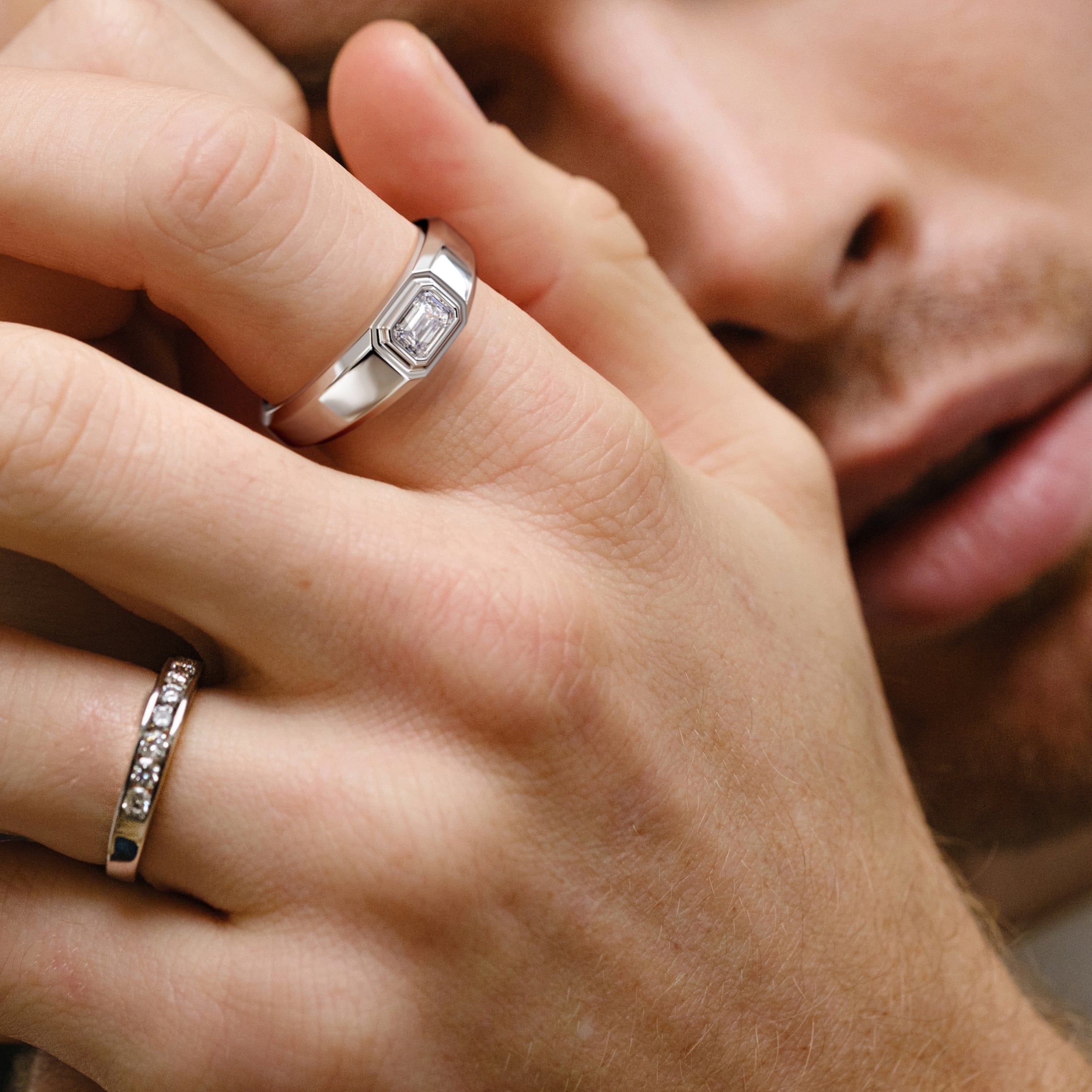 Diamond Axis Men's 0.50ct Emerald Cut Lab Diamond Signet Ring in Sterling Silver