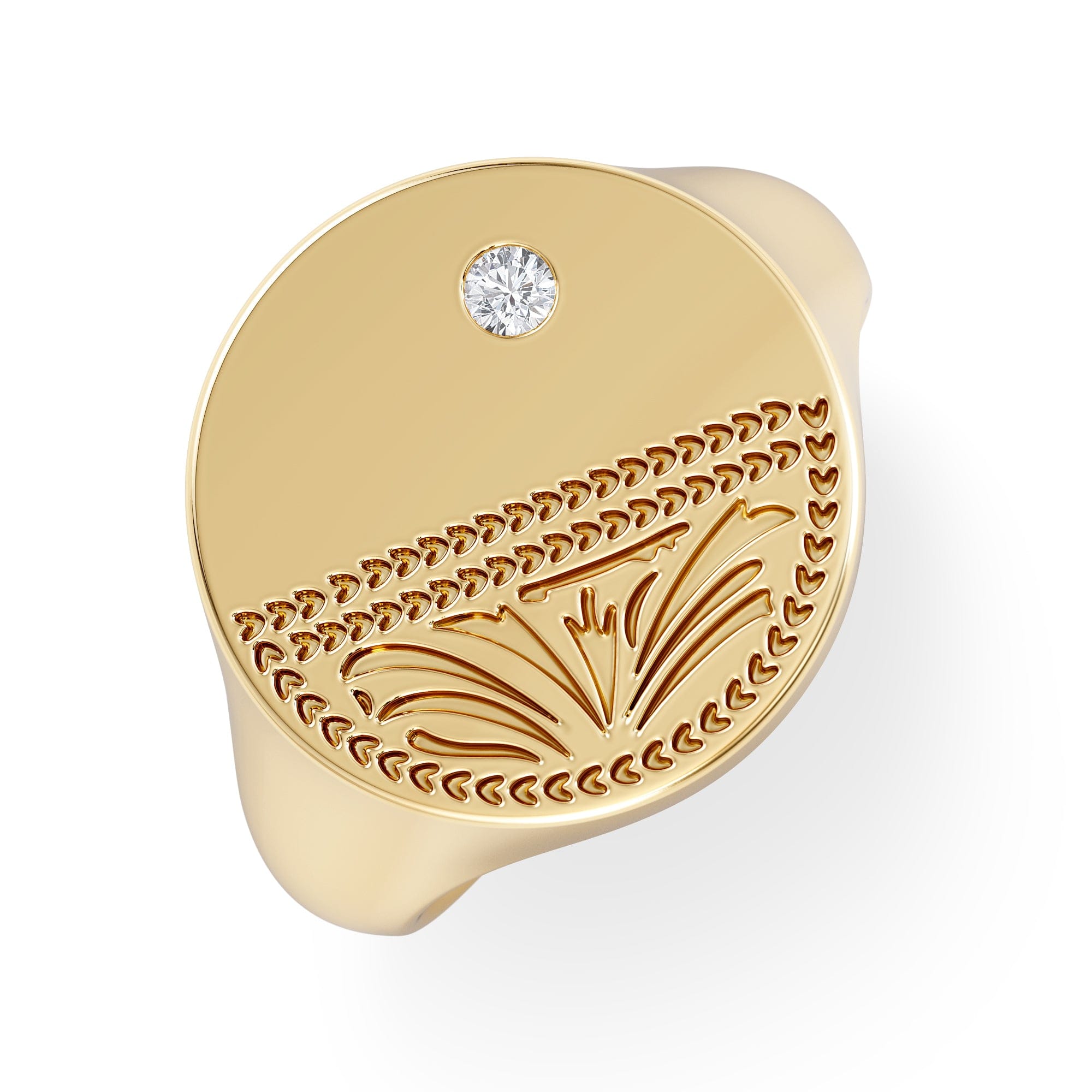 Diamond Crest 0.03ct Lab Diamond Men's Round Signet Ring in 18K Yellow Gold Vermeil