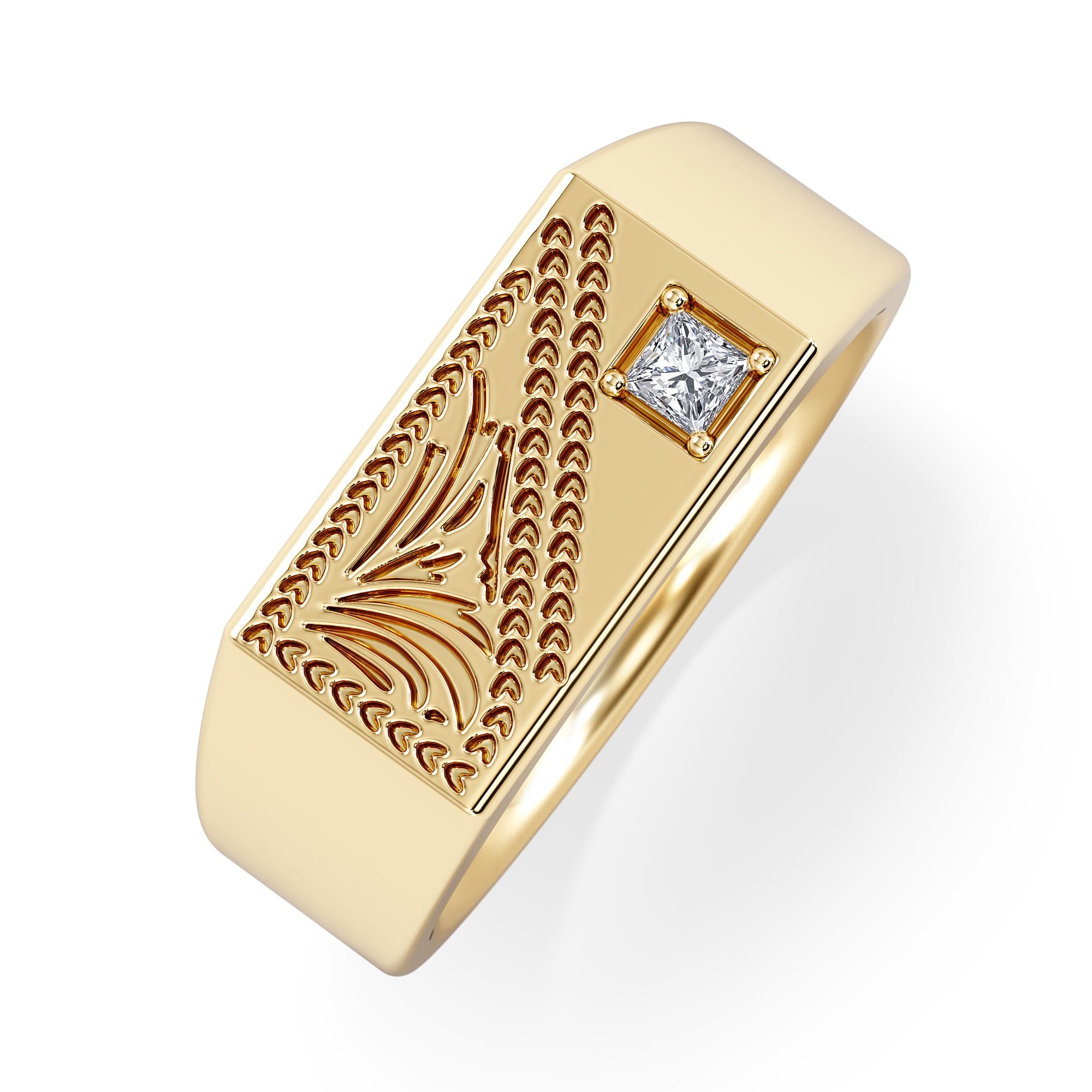 Diamond Crest 0.03ct Lab Diamond Men's Rectangle Signet Ring in 18K Yellow Gold Vermeil
