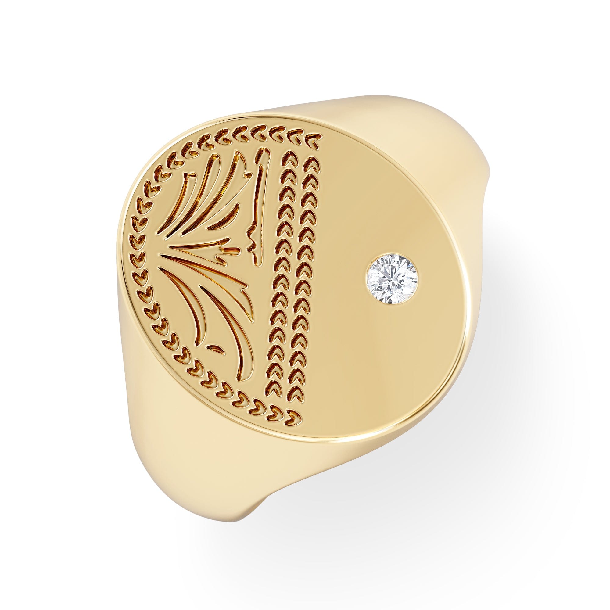 Diamond Crest 0.03ct Lab Diamond Men's Oval Signet Ring in 18K Yellow Gold Vermeil