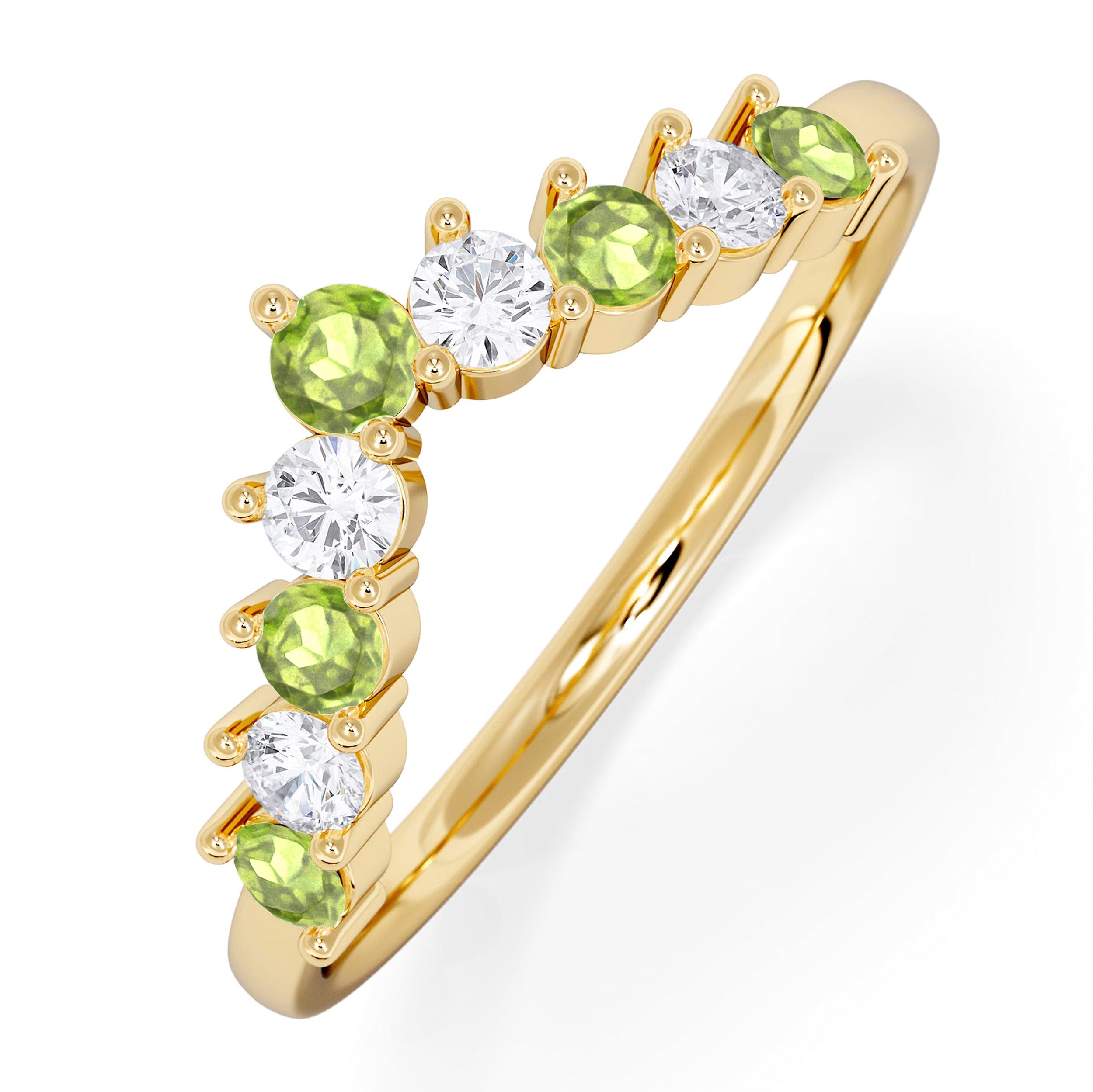 WISHBONE Starlit Peridot and Lab Diamond Wishbone Ring in 9K Yellow Gold
