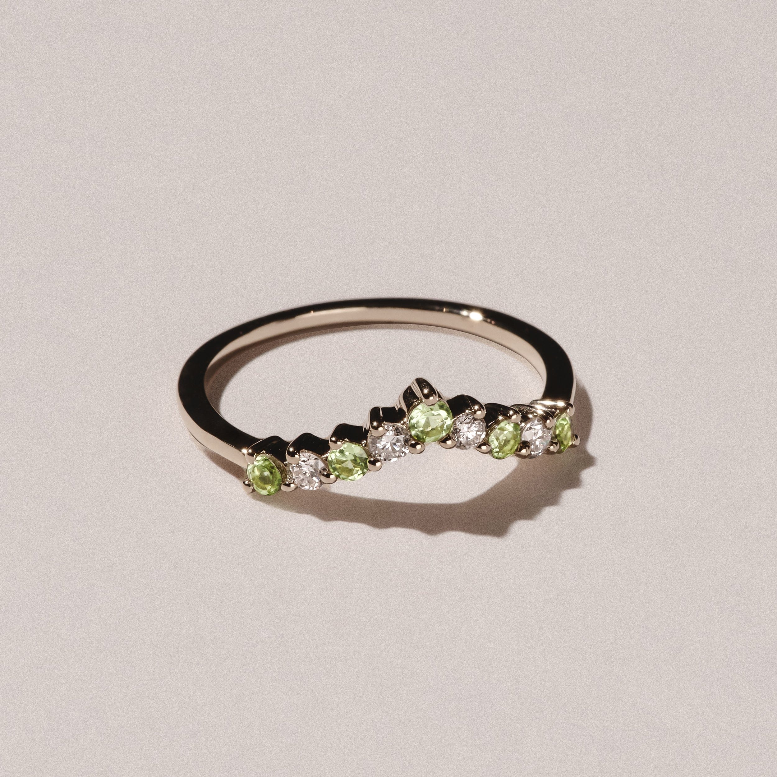 WISHBONE Starlit Peridot and Lab Diamond Wishbone Ring in 9K Yellow Gold