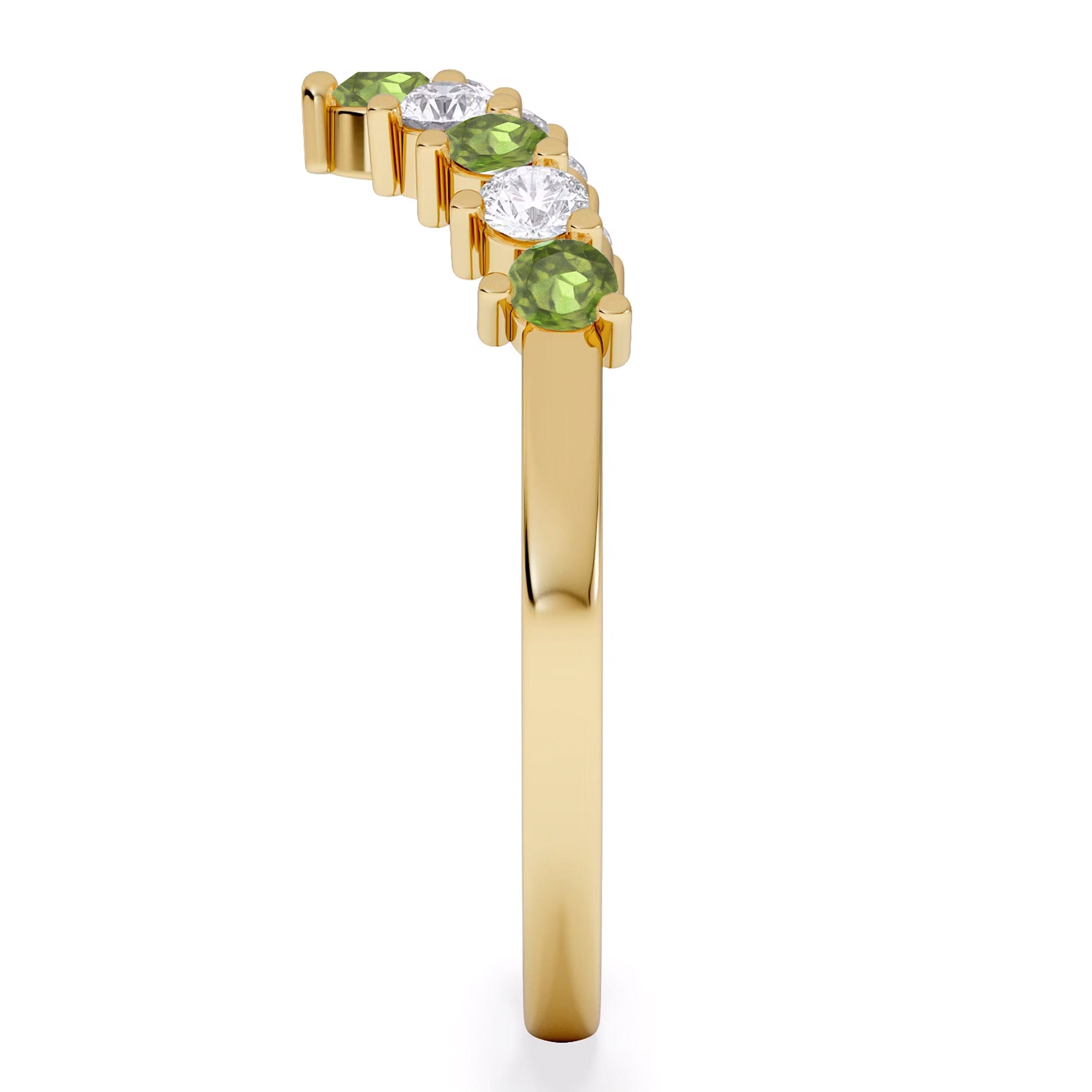 WISHBONE Starlit Peridot and Lab Diamond Wishbone Ring in 9K Yellow Gold