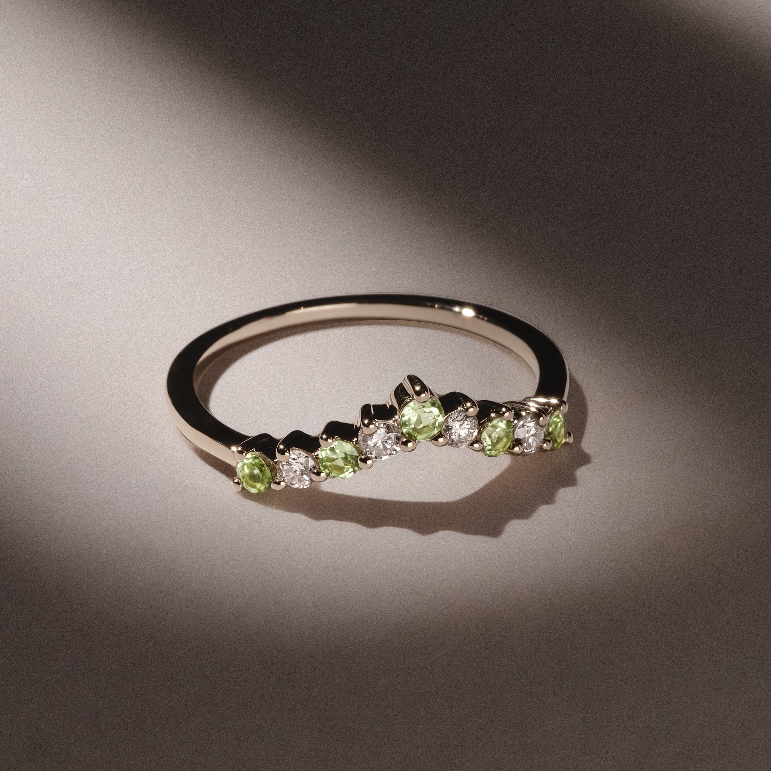 WISHBONE Starlit Peridot and Lab Diamond Wishbone Ring in 9K Yellow Gold