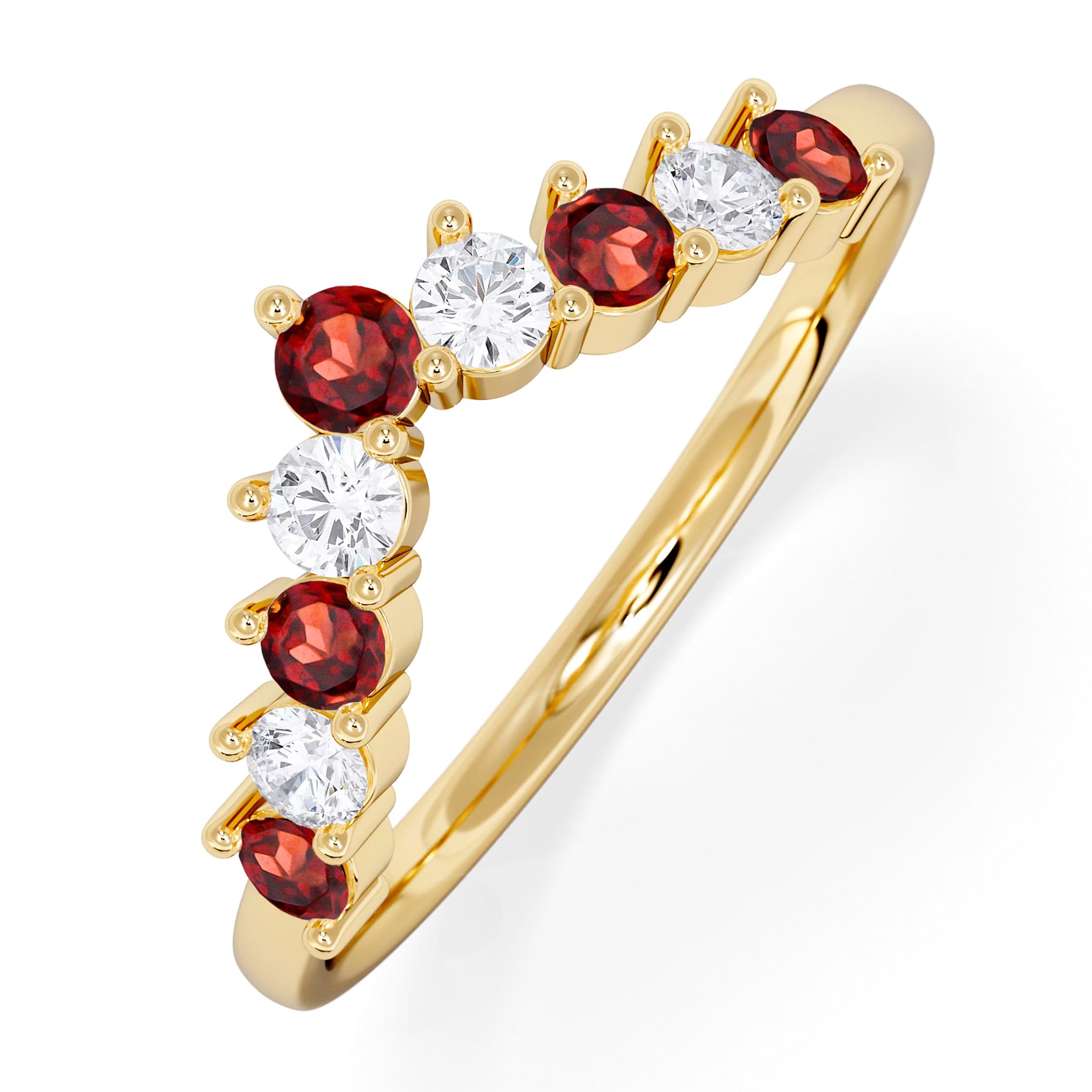 WISHBONE Starlit Garnet and Lab Diamond Wishbone Ring in 9K Yellow Gold