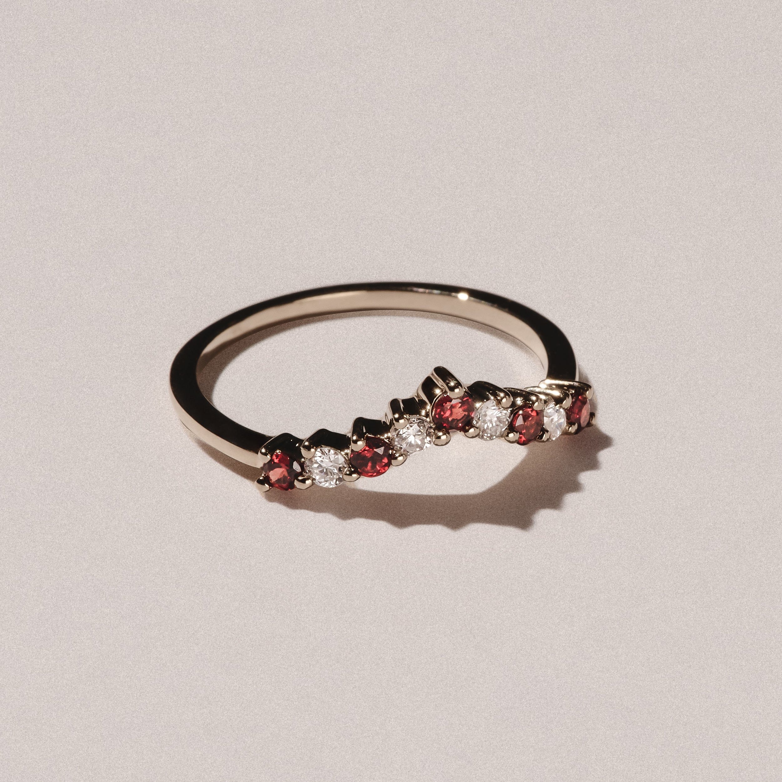WISHBONE Starlit Garnet and Lab Diamond Wishbone Ring in 9K Yellow Gold