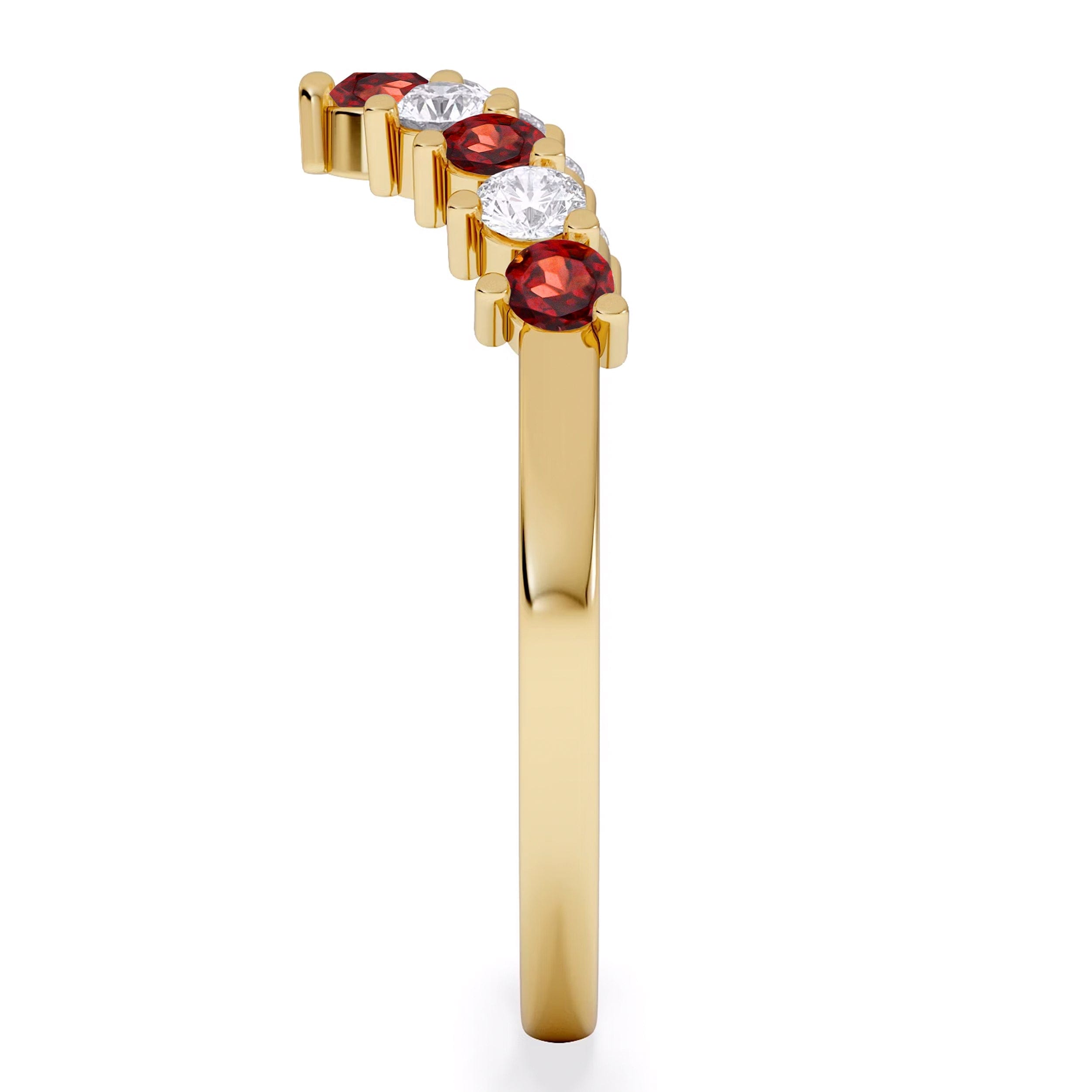 WISHBONE Starlit Garnet and Lab Diamond Wishbone Ring in 9K Yellow Gold