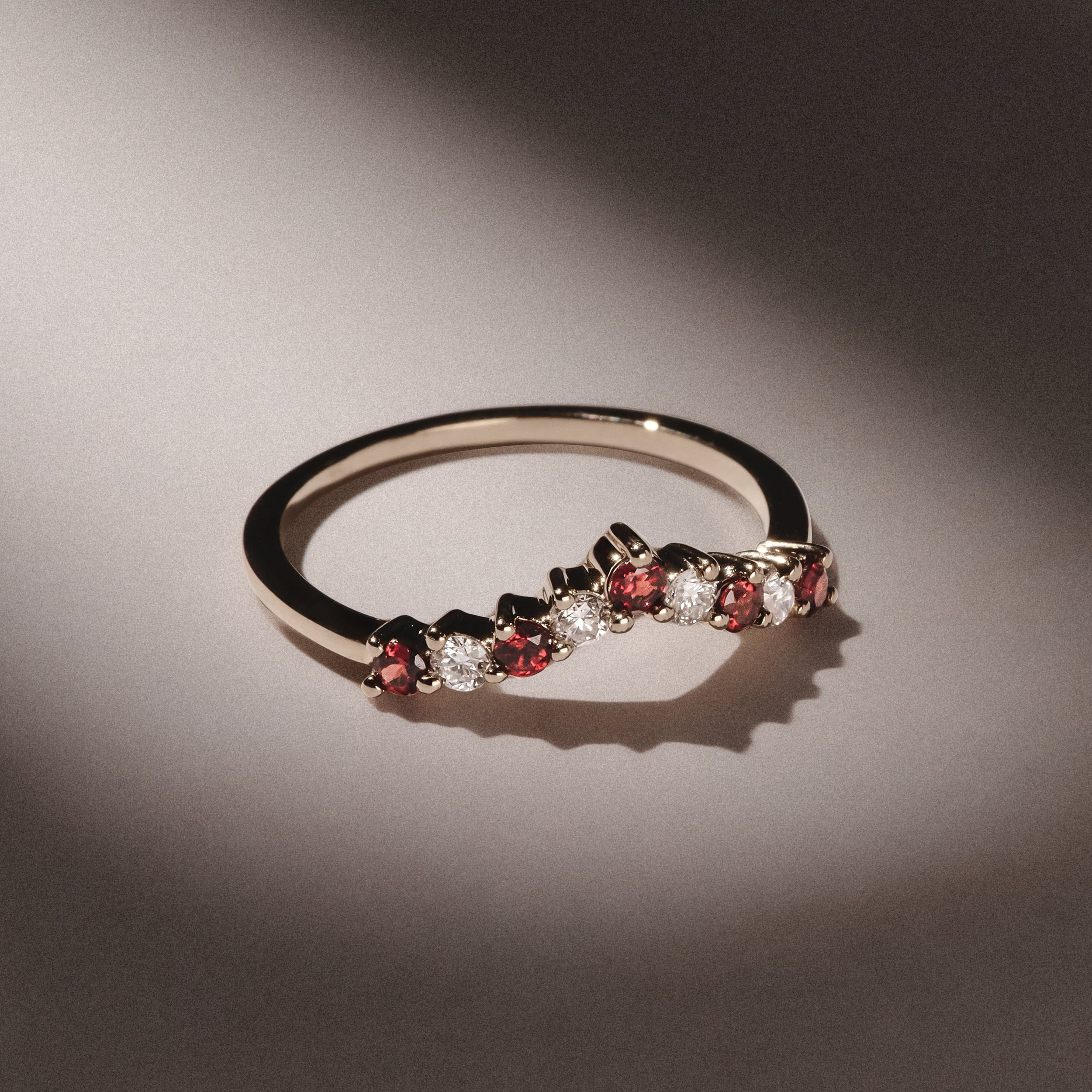 WISHBONE Starlit Garnet and Lab Diamond Wishbone Ring in 9K Yellow Gold