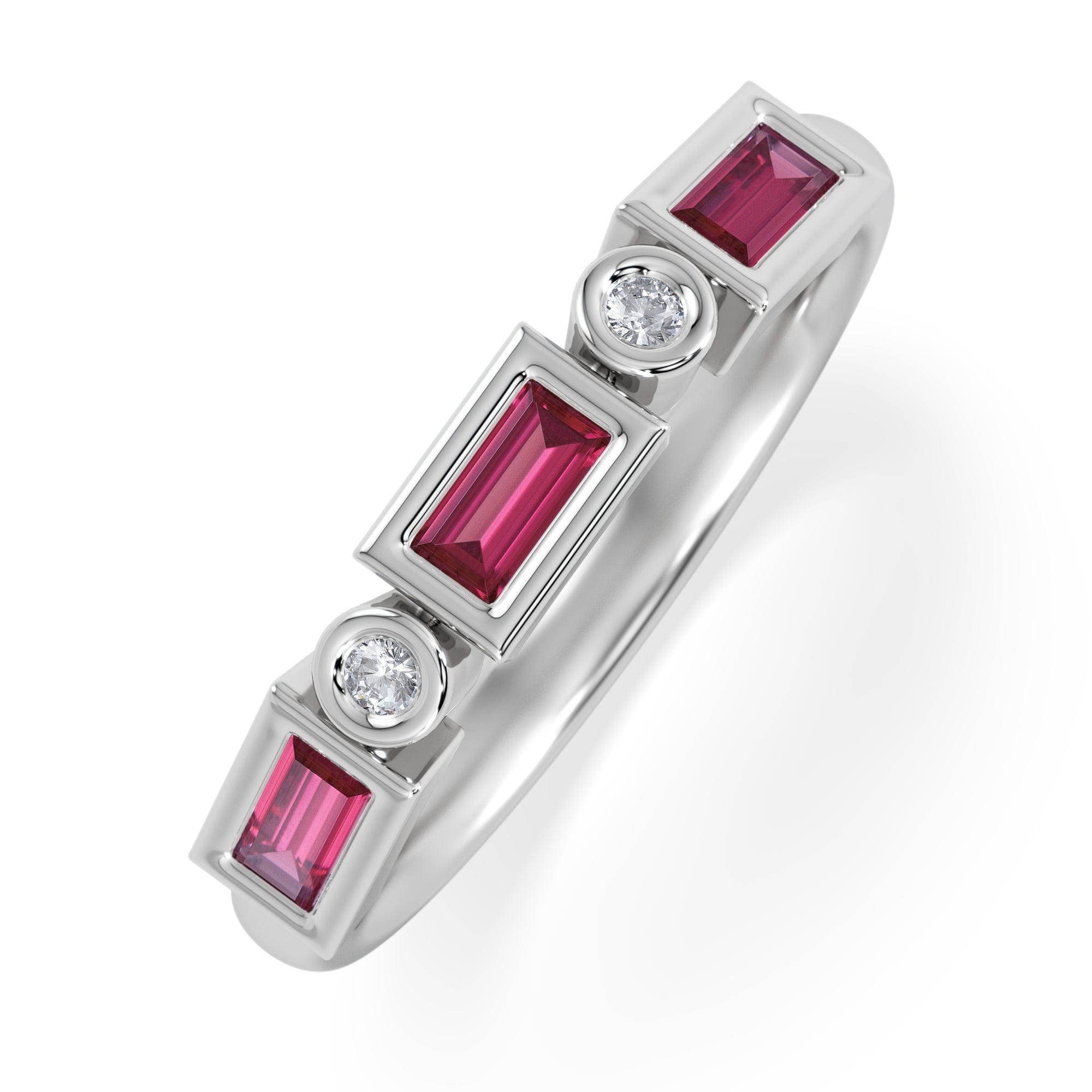 RING Forme 0.37ct Baguette Cut Lab Ruby 5 Stone Ring in Sterling Silver