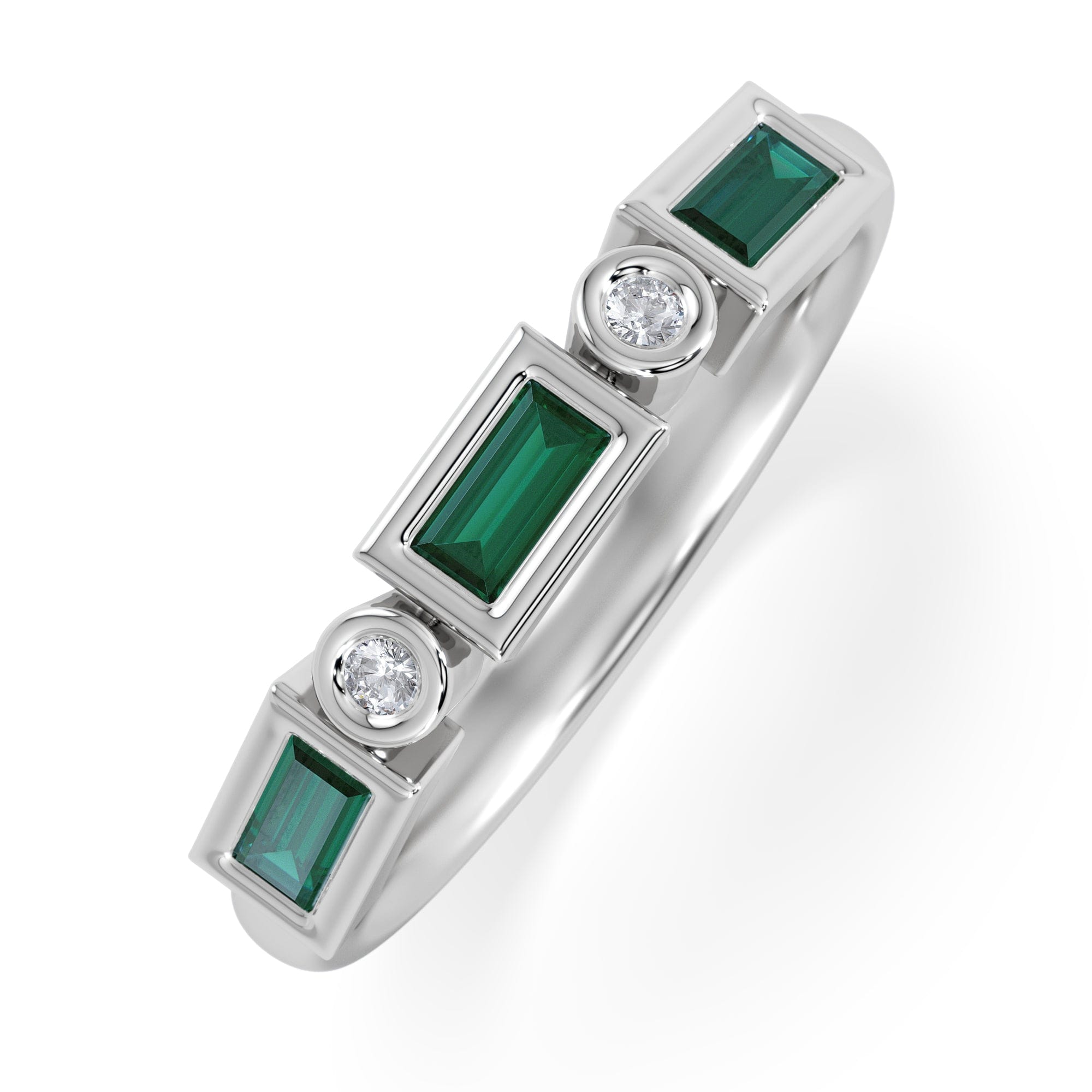 RING Forme 0.37ct Baguette Cut Lab Emerald 5 Stone Ring in Sterling Silver