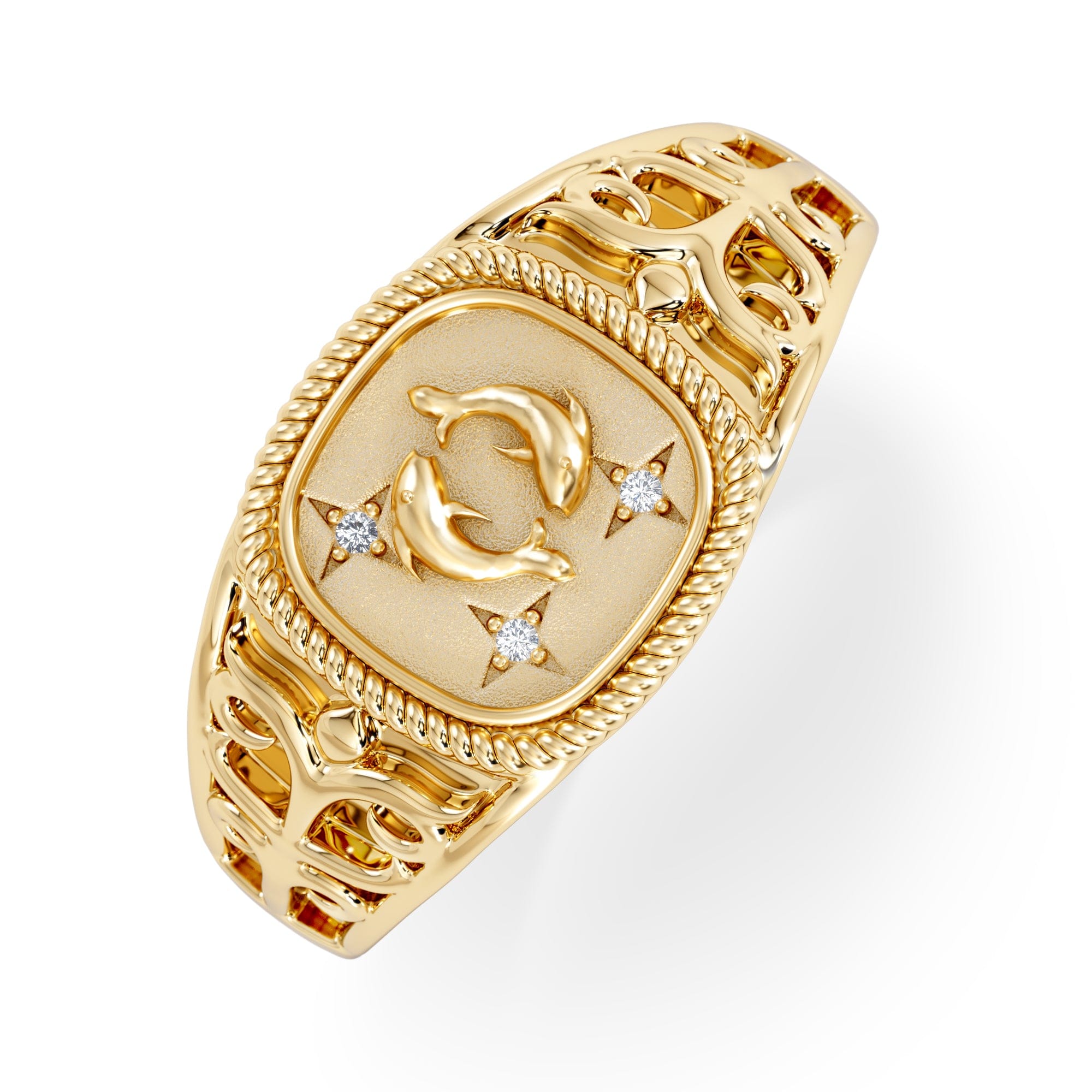 Diamond Pisces Zodiac 0.01ct Lab Diamond Signet Ring in 18K Gold Vermeil