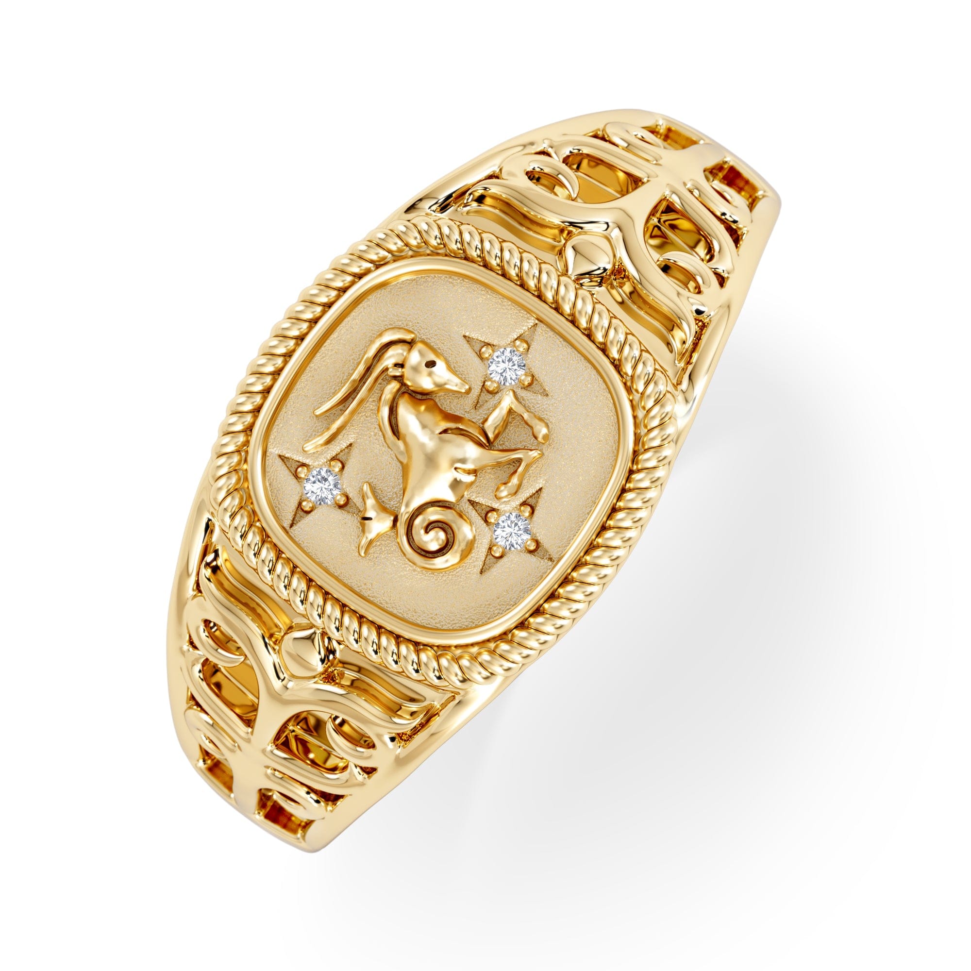 Diamond Capricorn Zodiac 0.01ct Lab Diamond Signet Ring in 18K Gold Vermeil