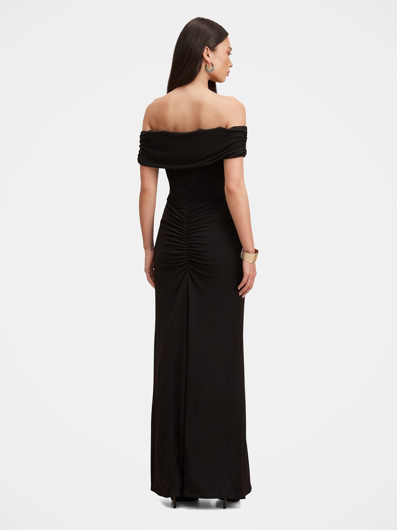 Forever New Ania Ruched Bardot Maxi Dress Black
