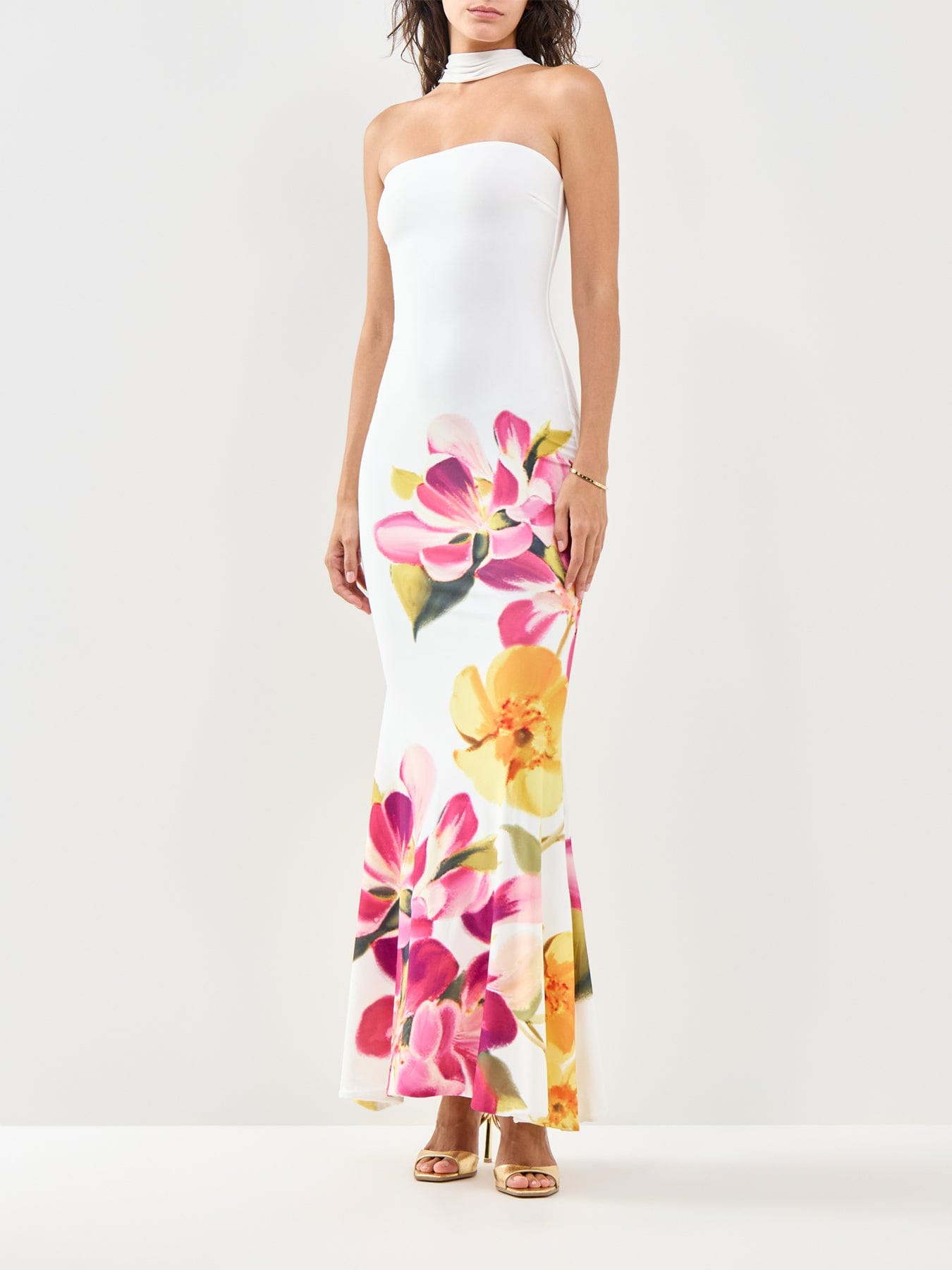 Club L London Brooke Floral Bandeau Maxi Dress White