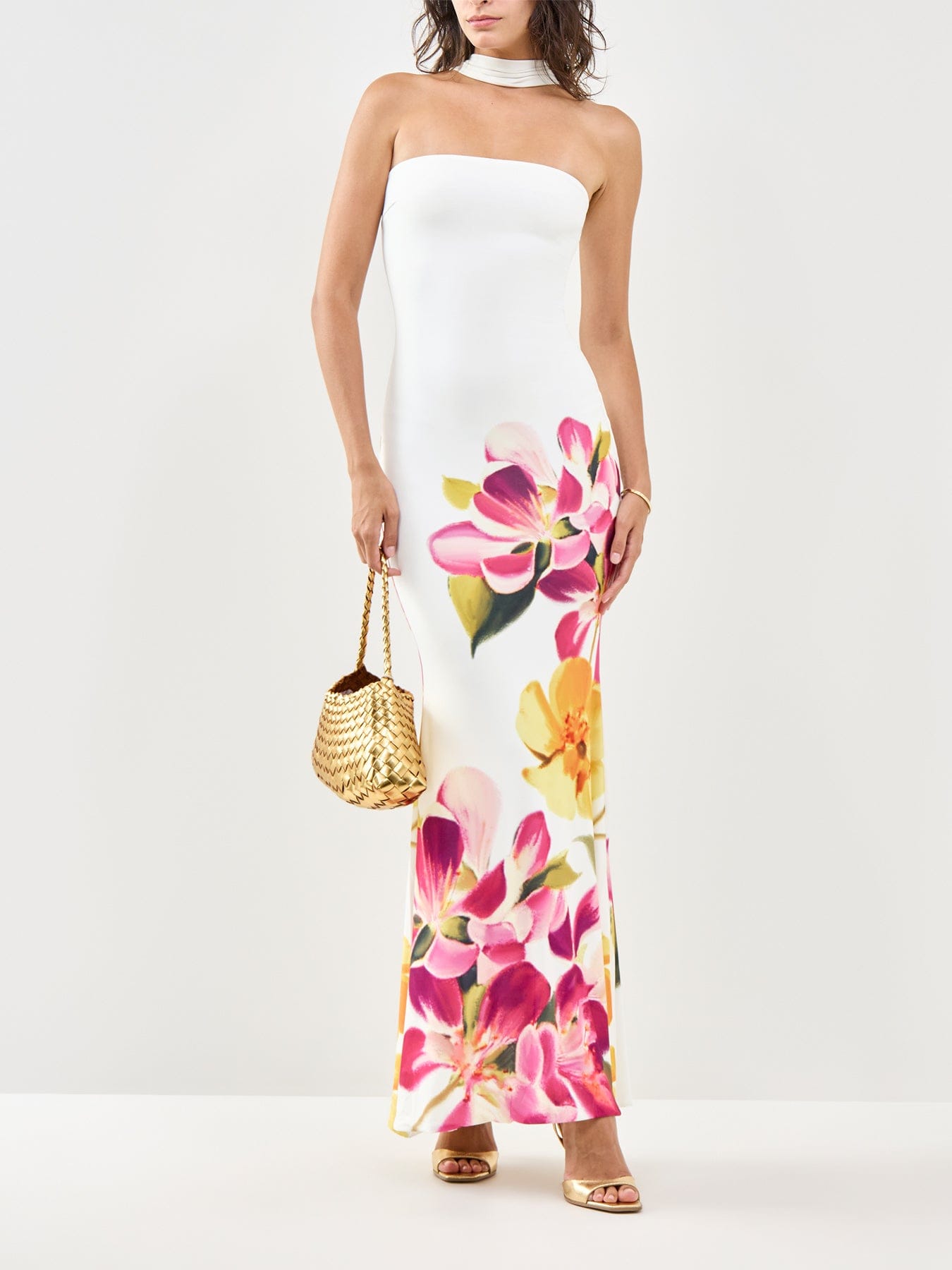 Club L London Brooke Floral Bandeau Maxi Dress White