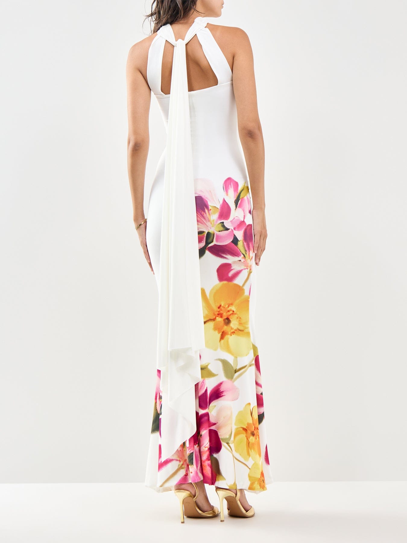 Club L London Brooke Floral Bandeau Maxi Dress White