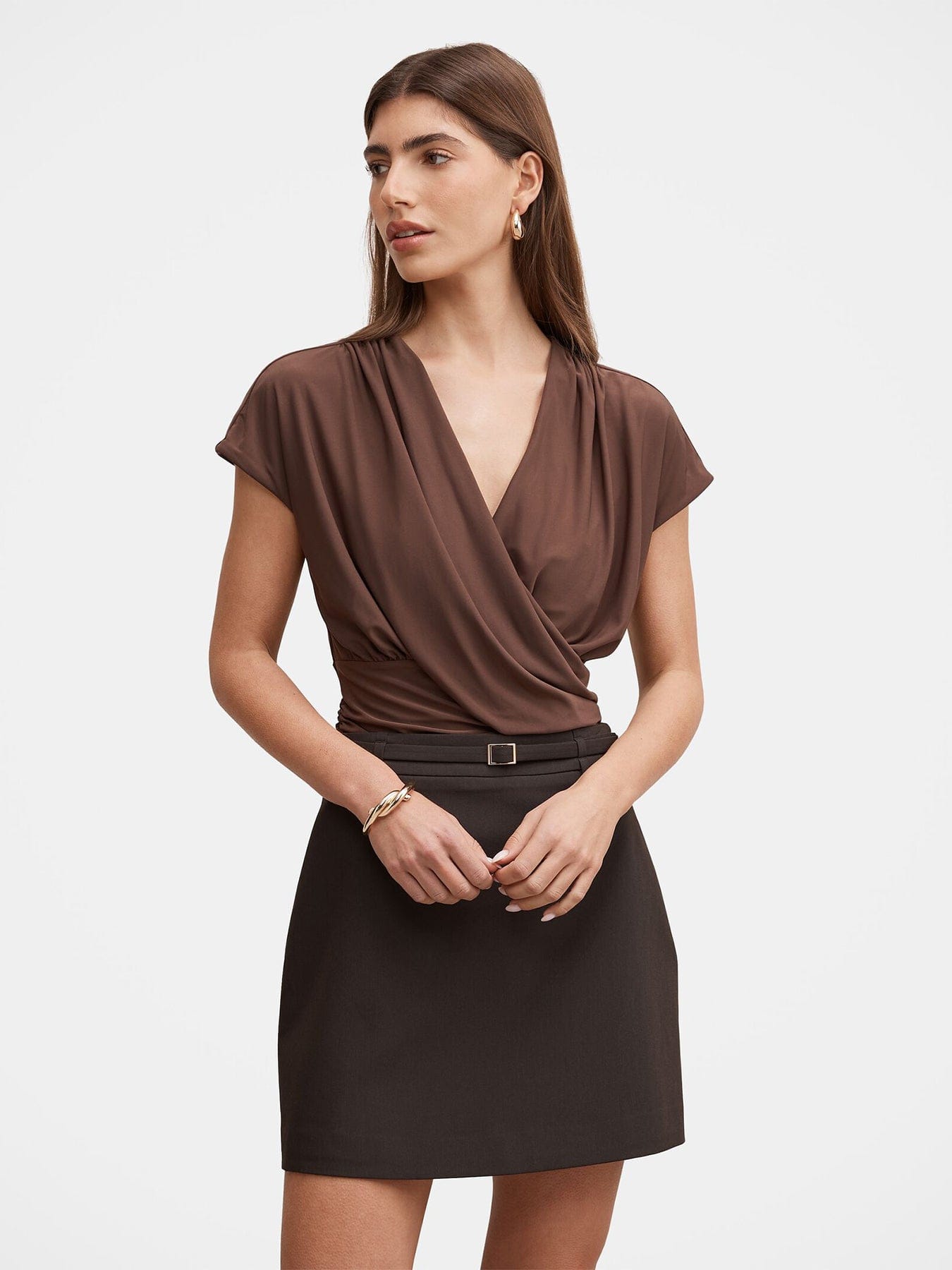 Forever New Oakley Draped V - Neck Blouse Brown