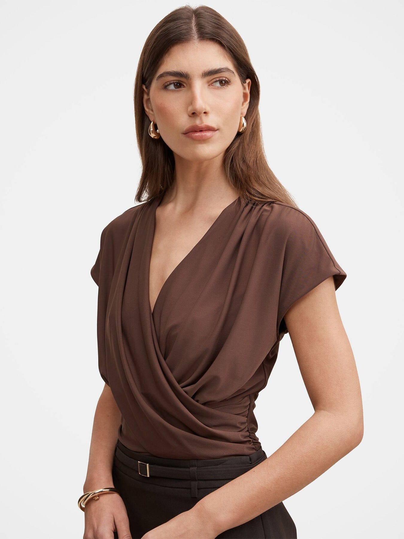 Forever New Oakley Draped V - Neck Blouse Brown