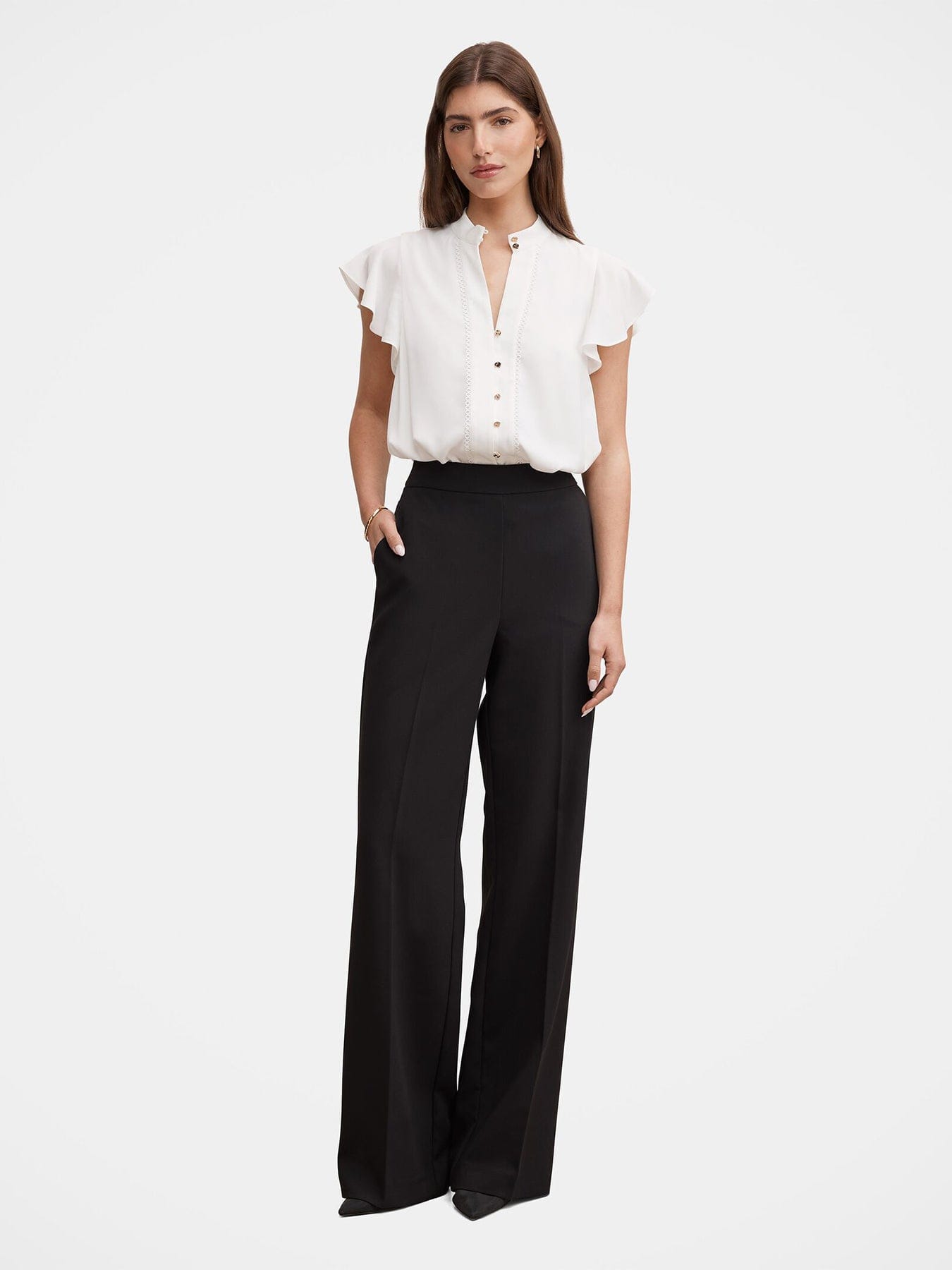 Forever New Jennie Flutter Sleeve Blouse White
