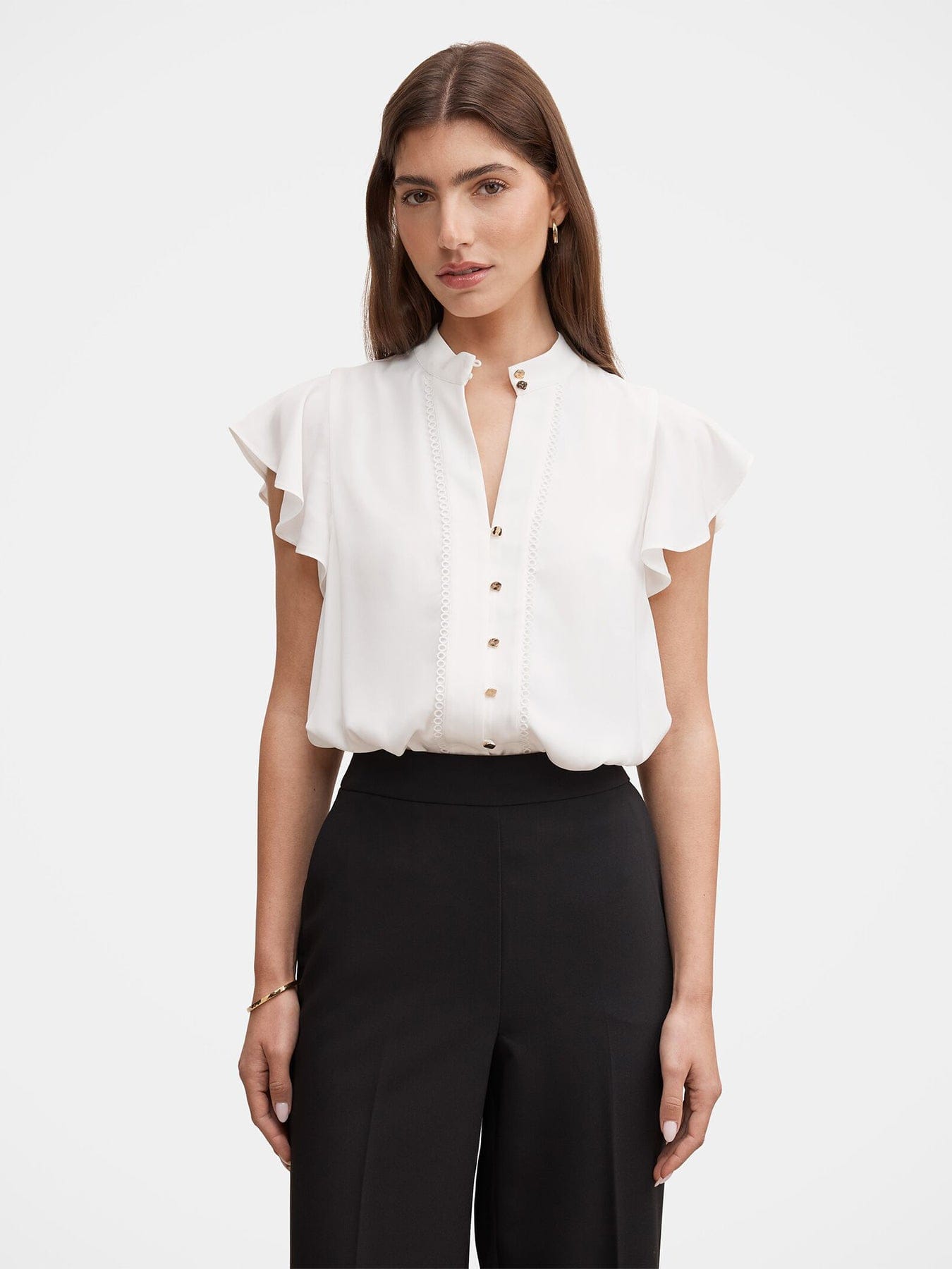 Forever New Jennie Flutter Sleeve Blouse White