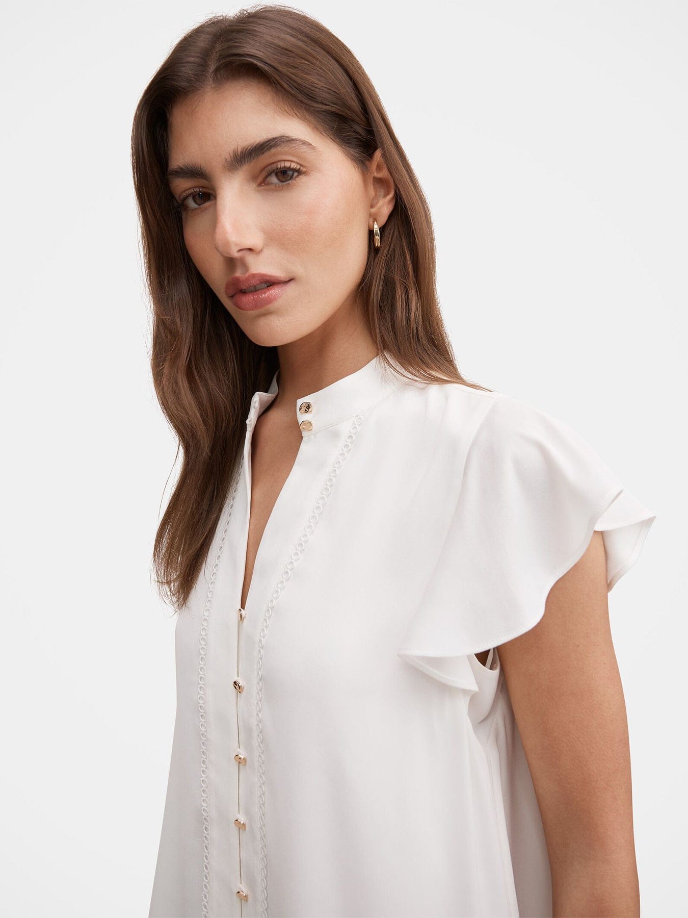Forever New Jennie Flutter Sleeve Blouse White