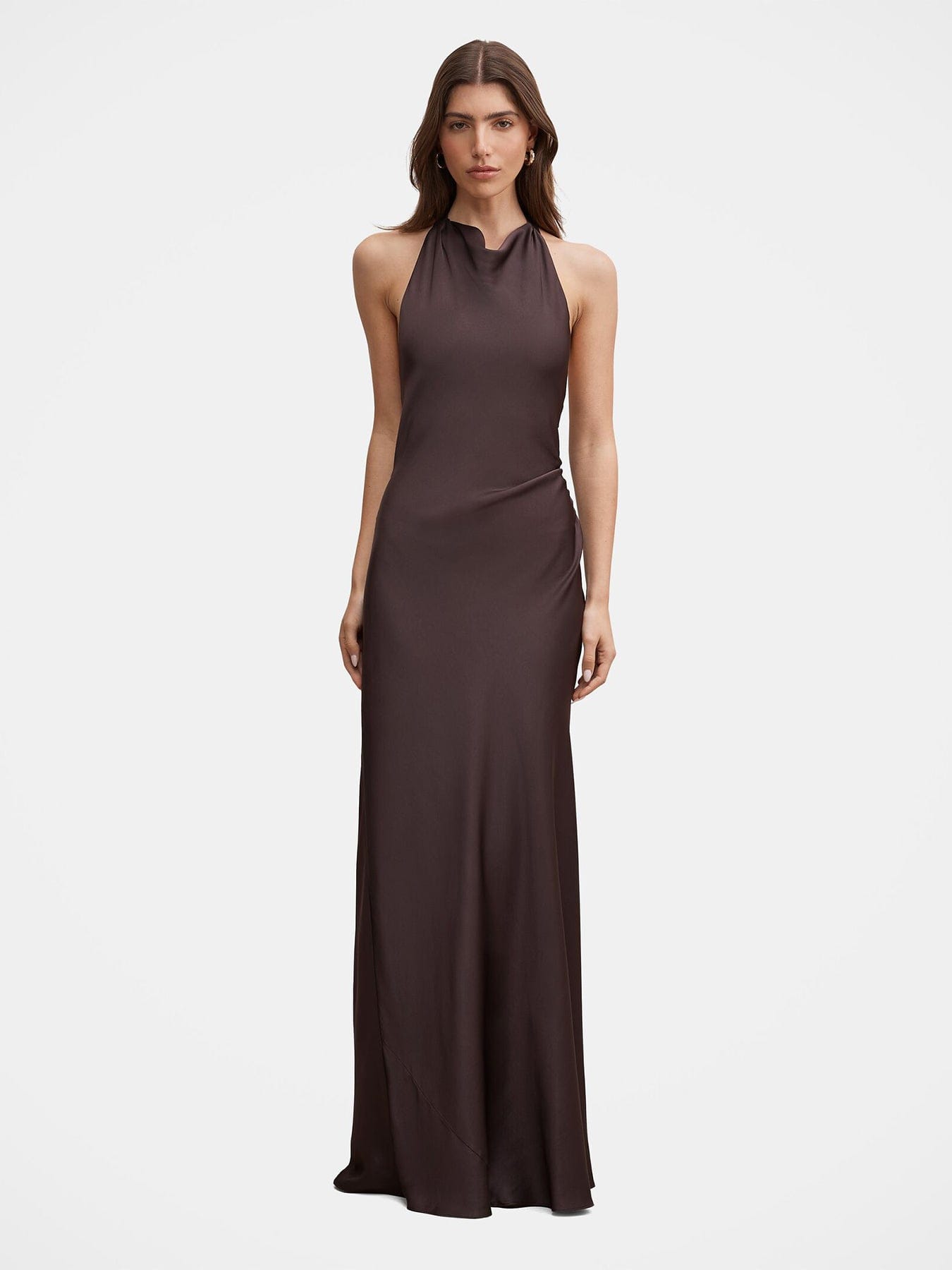 Forever New Drew Halter Neck Back Tie Maxi Dress Brown