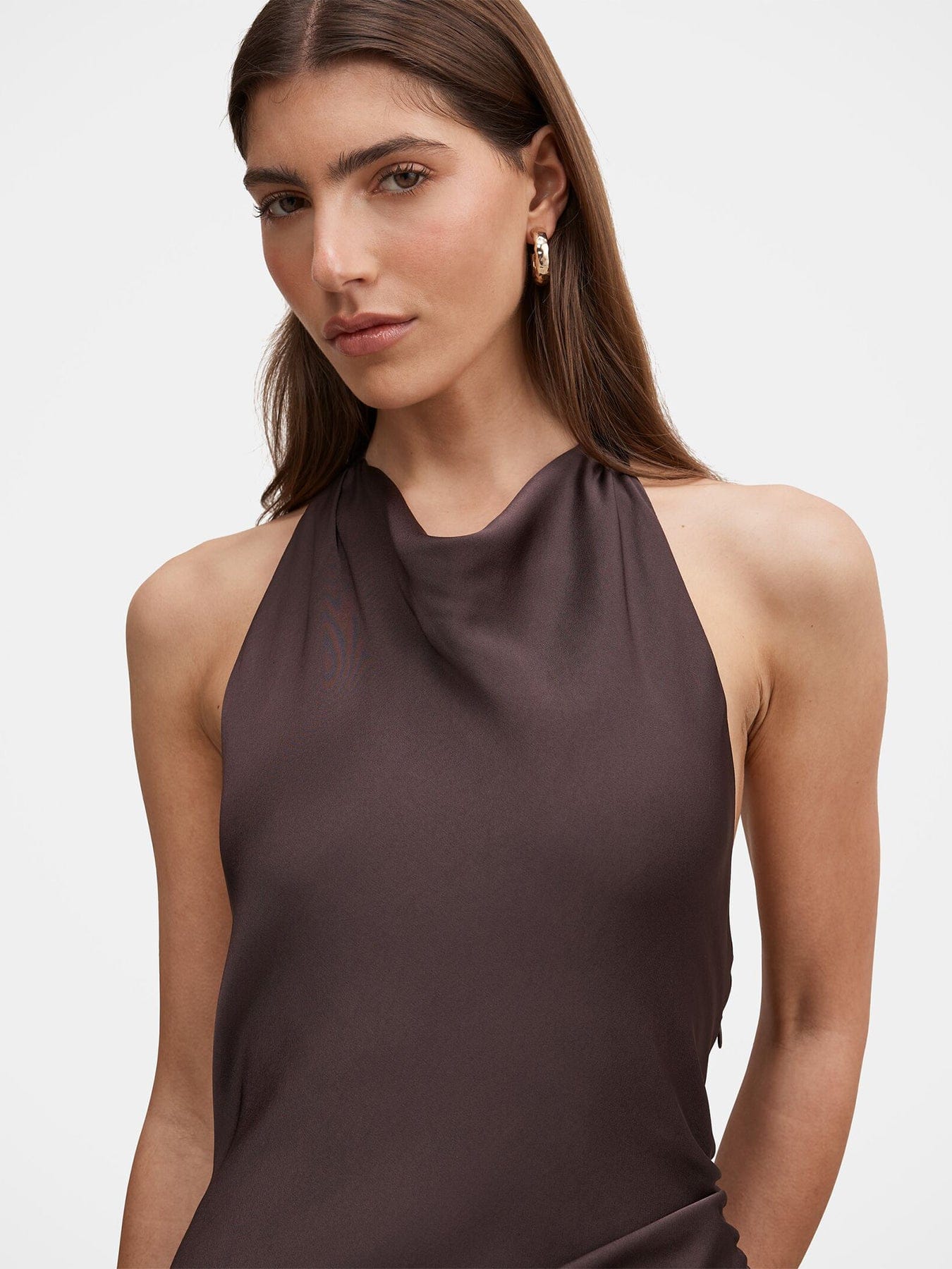 Forever New Drew Halter Neck Back Tie Maxi Dress Brown