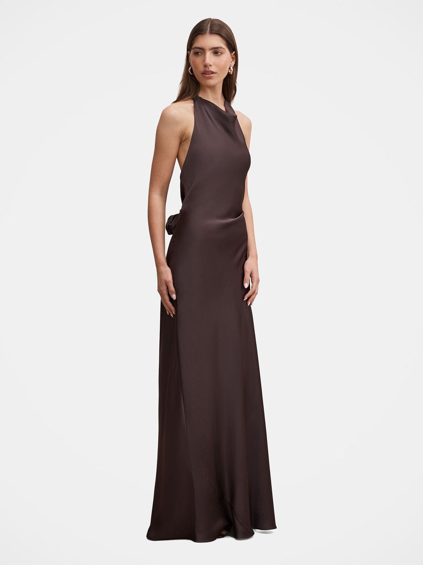 Forever New Drew Halter Neck Back Tie Maxi Dress Brown