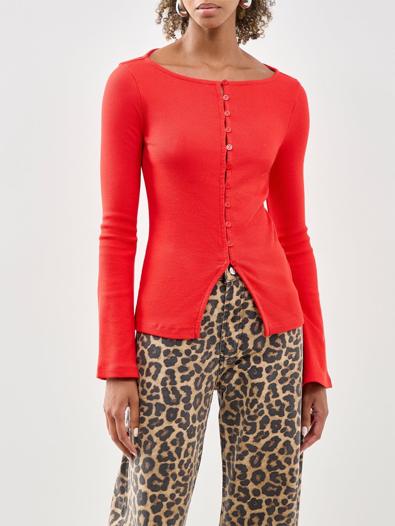 Nobody's Child Slash Neck Cardigan Red
