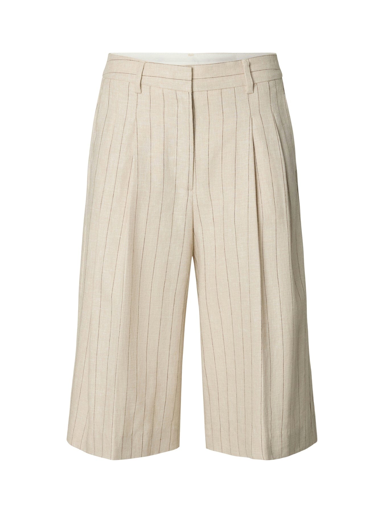 Selected High Waisted Linen Blend Bermuda Shorts Cream