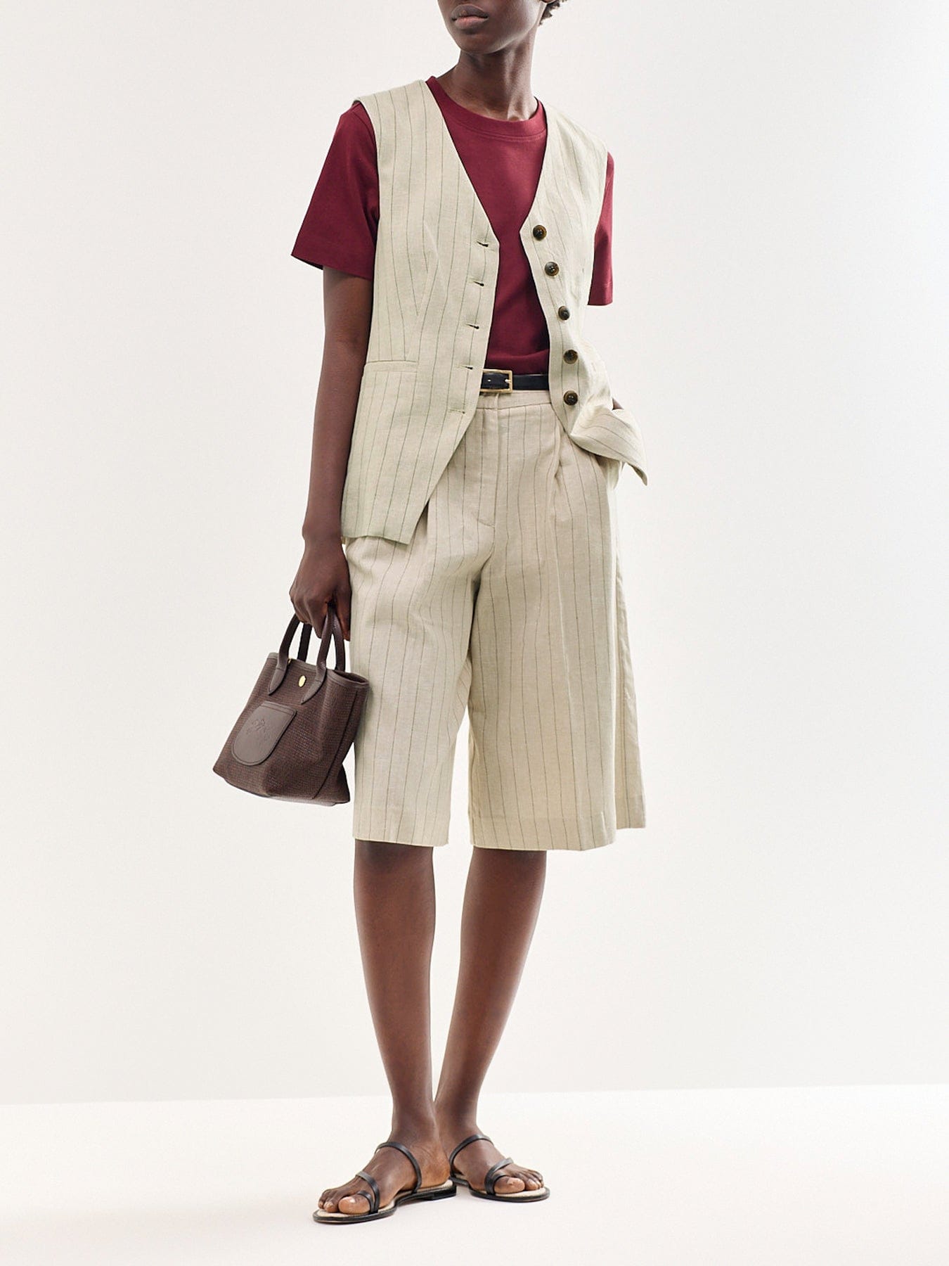 Selected High Waisted Linen Blend Bermuda Shorts Cream