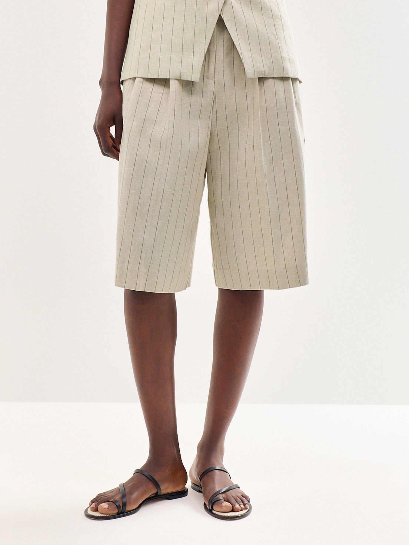 Selected High Waisted Linen Blend Bermuda Shorts Cream